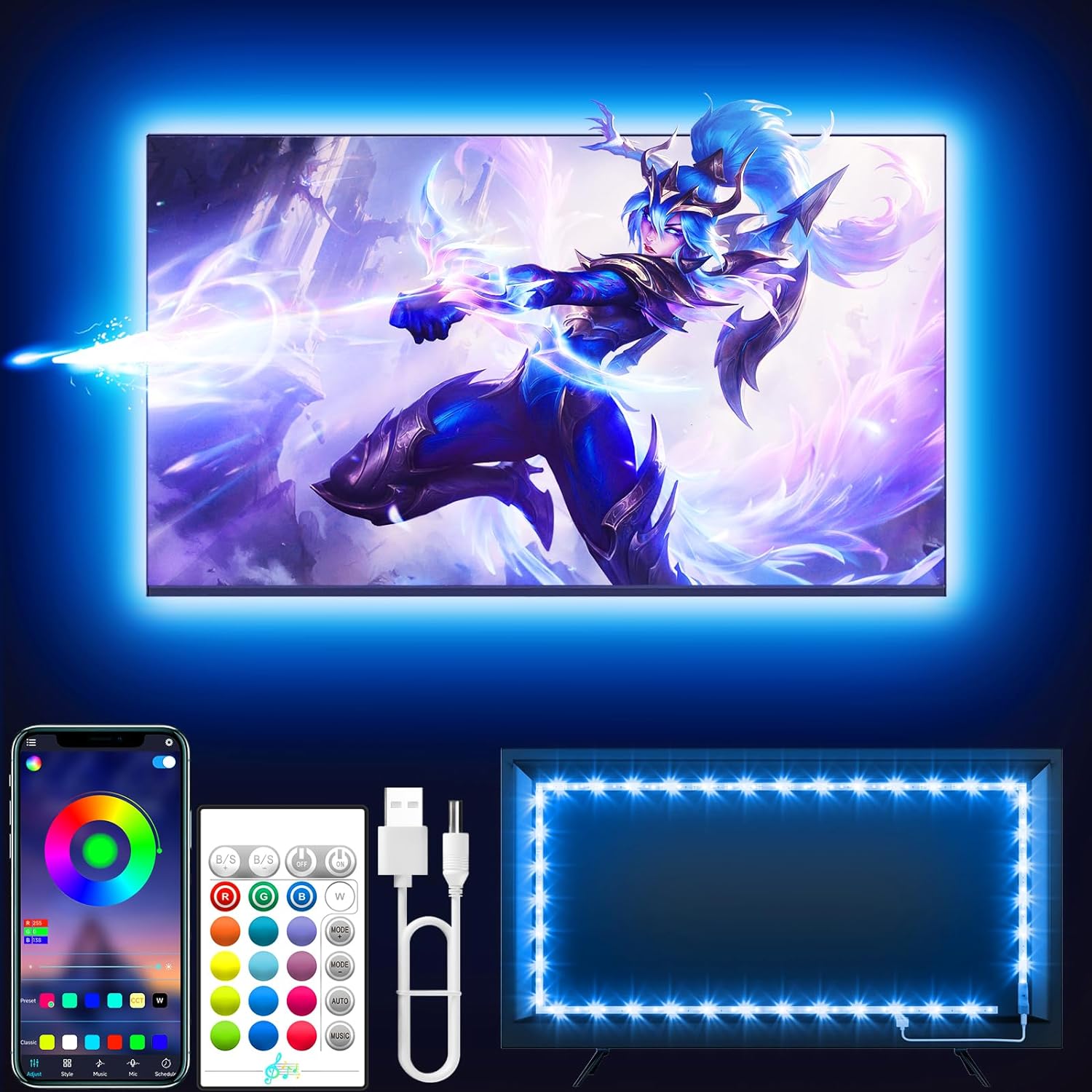 Tyute TV Led Lights, 3M Led Strip Lights for 35-55 Inch TV Behind Lighting, RGB...