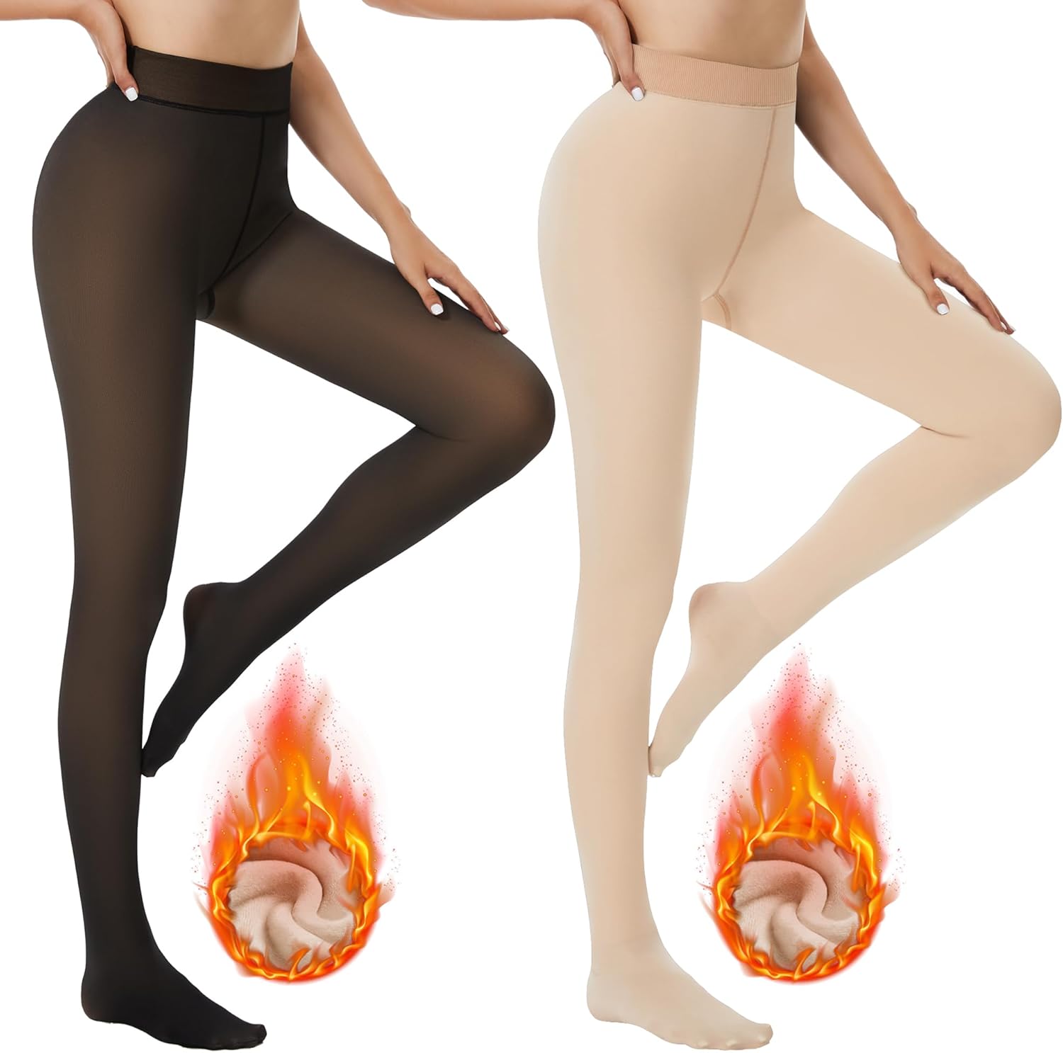 DDOBB 2 Pack Fleece Lined Tights for Women High Waisted Fake Translucent Thick S...