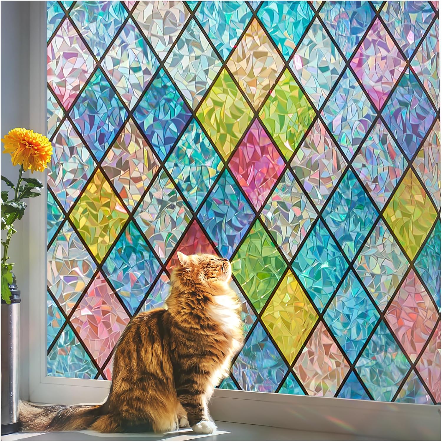 Beautysaid Rainbow Window Film, Privacy Window Film: Stained Glass Window Film,...