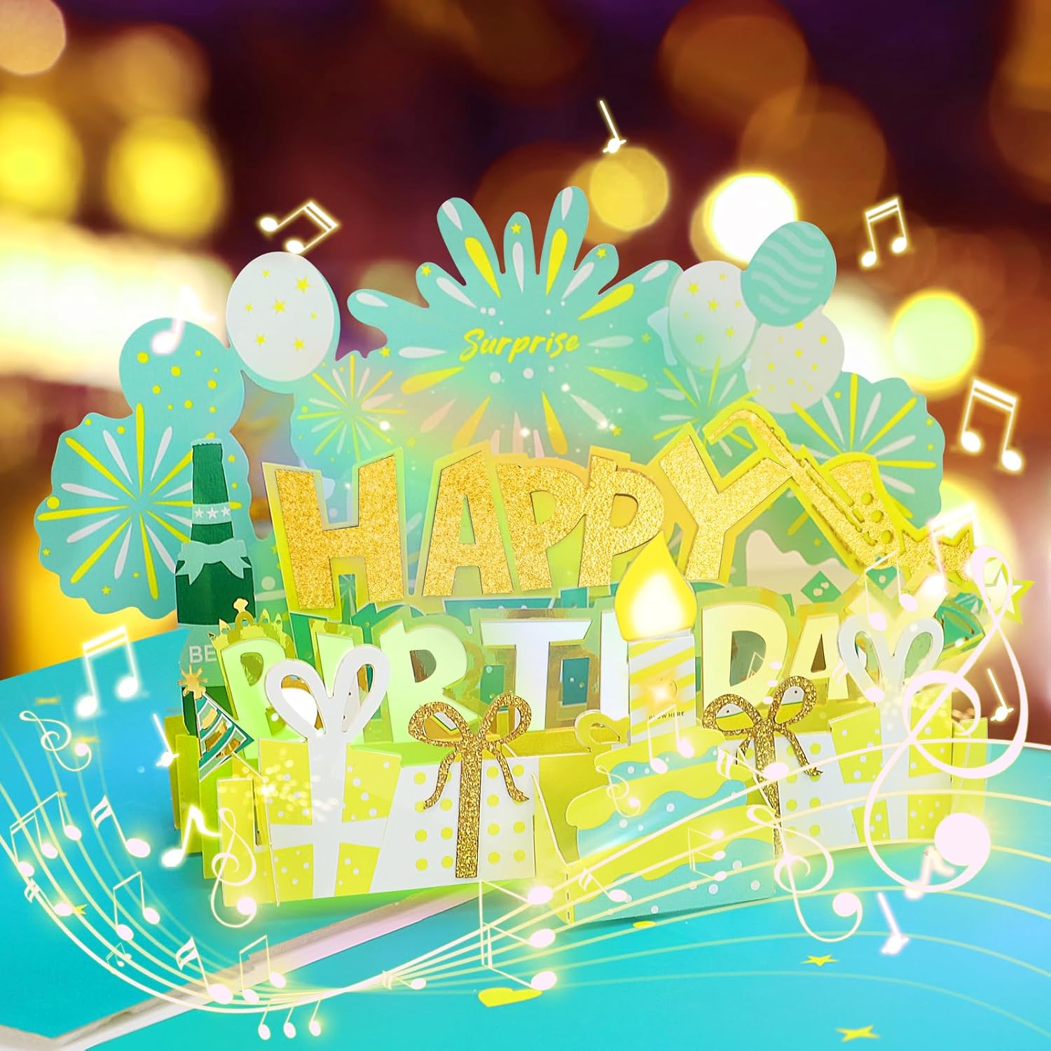 Large 3D Pop Up Birthday Cards with Musical & Colorful Light, Happy Birthday Car...