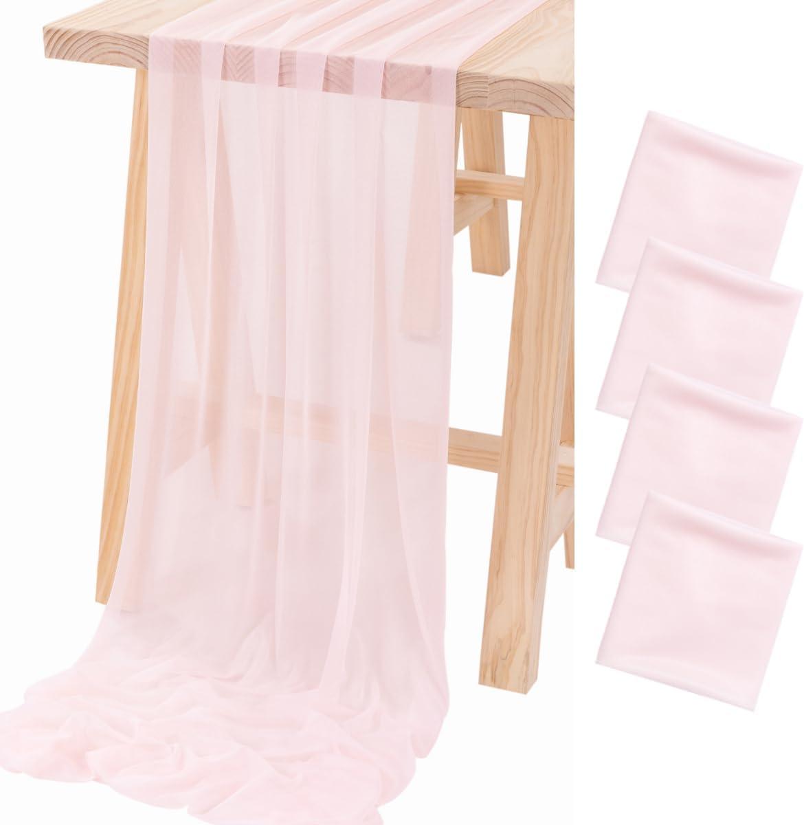 Socomi 4pcs Blush Pink Gauze Table Runner Bulk 10ft Chiffon Like Wedding Table R...