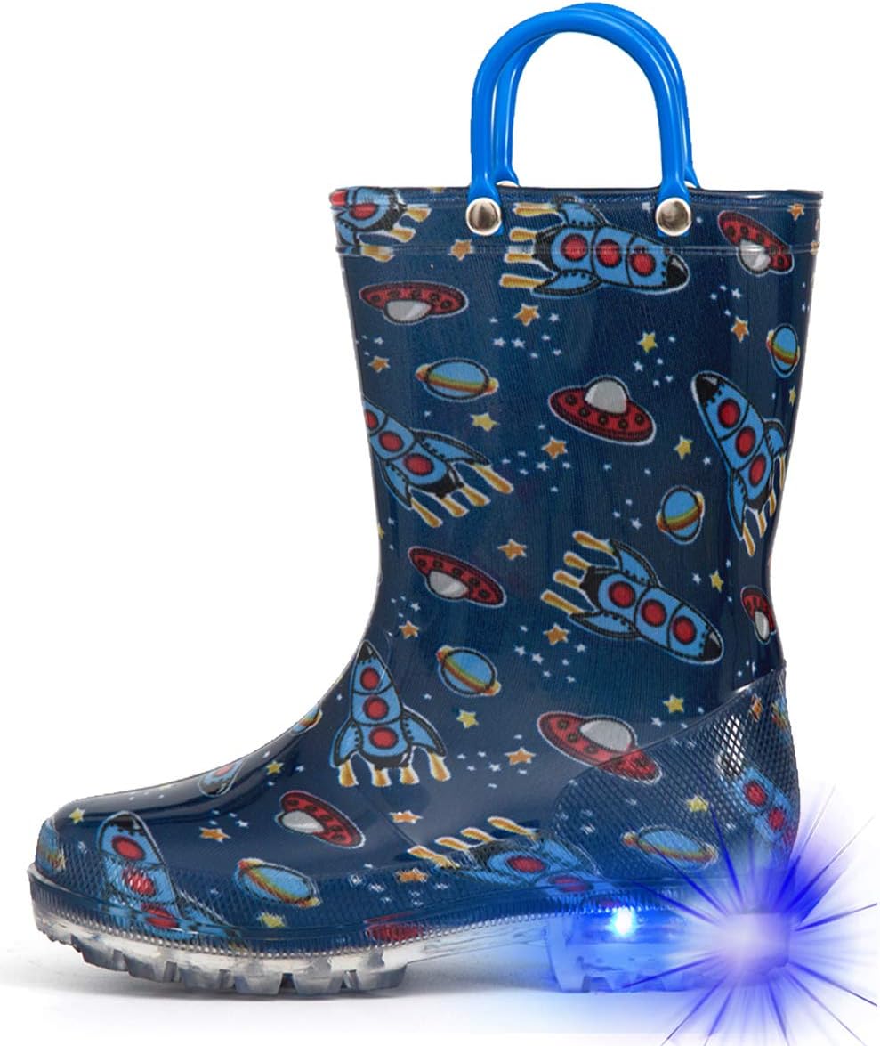 HugRain Light Up Rain Boots for Little Kids 5 Toddler Navy Cosmos