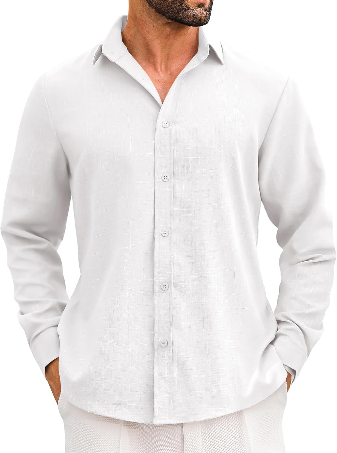 LETSEE Men's Linen Shirts Long Sleeve Untucked Casual Button Down Shirts for Men...