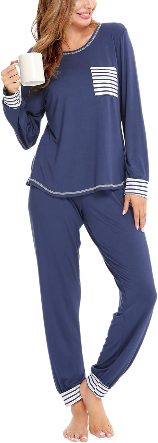SWOMOG Pajamas Set Women’s Long Sleeve Sleepwear Soft Modal Classic Loungewear P...