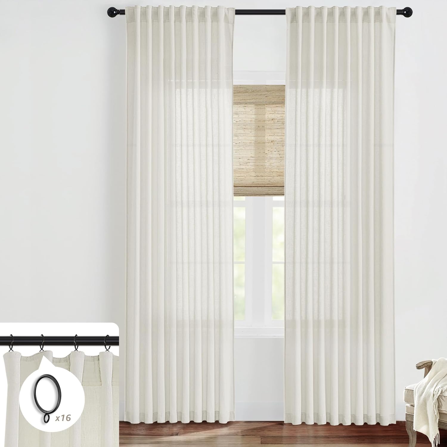 SHINELAND 100 Inch Curtains,Linen Semi Sheer Light Filtering Curtains 100 Inches...