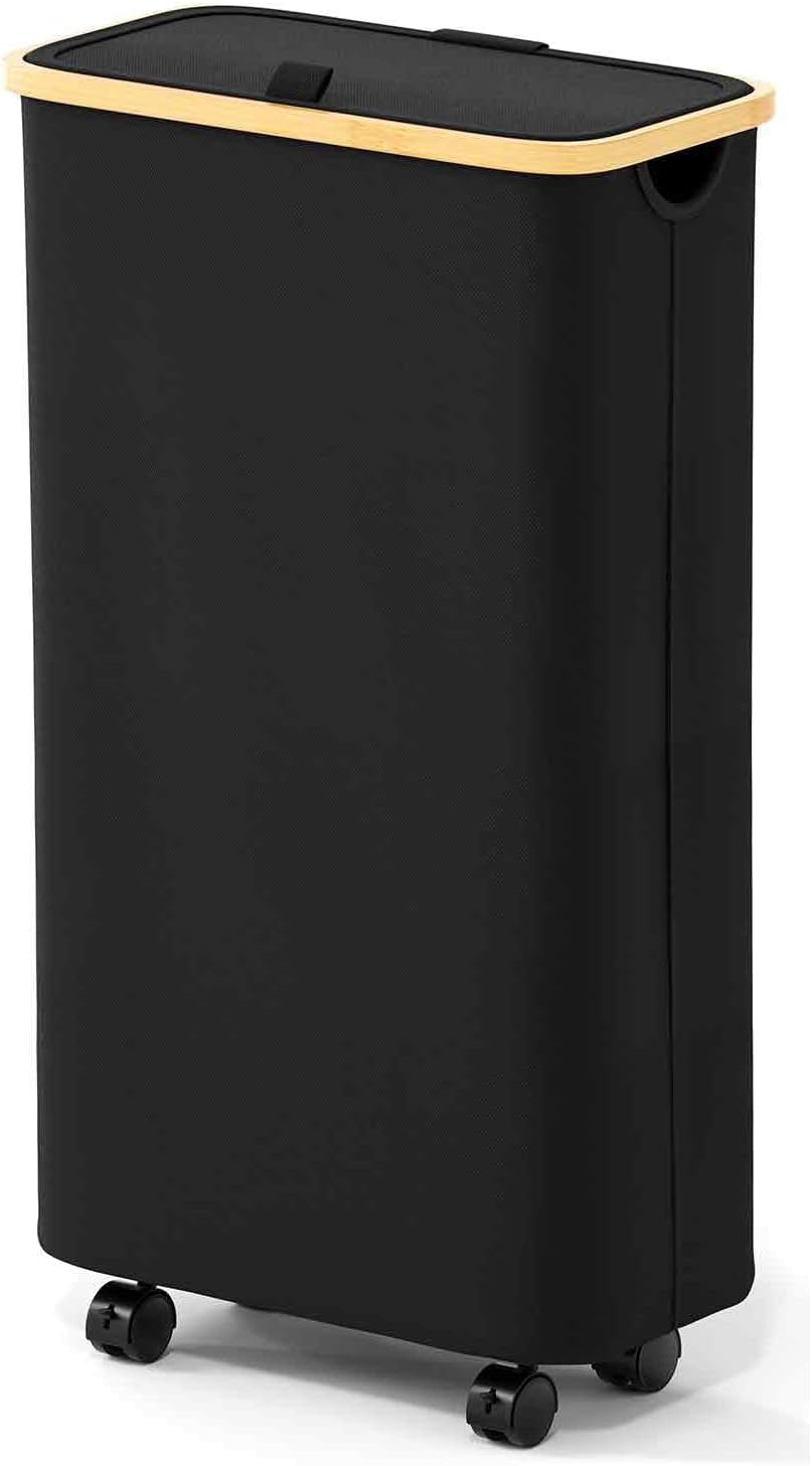 SpaceAid Slim Laundry Hamper with Lid and Wheels, 62L Narrow Clothes Basket Bin...
