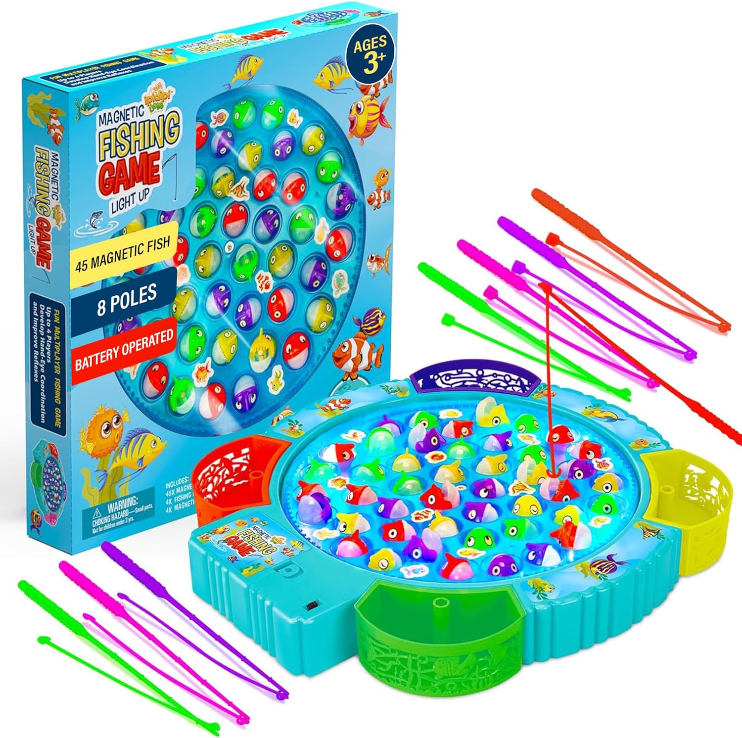 IPIDIPI TOYS Fishing Game for Kids, Light Up Magnetic for Toddlers - Rotating Fi...