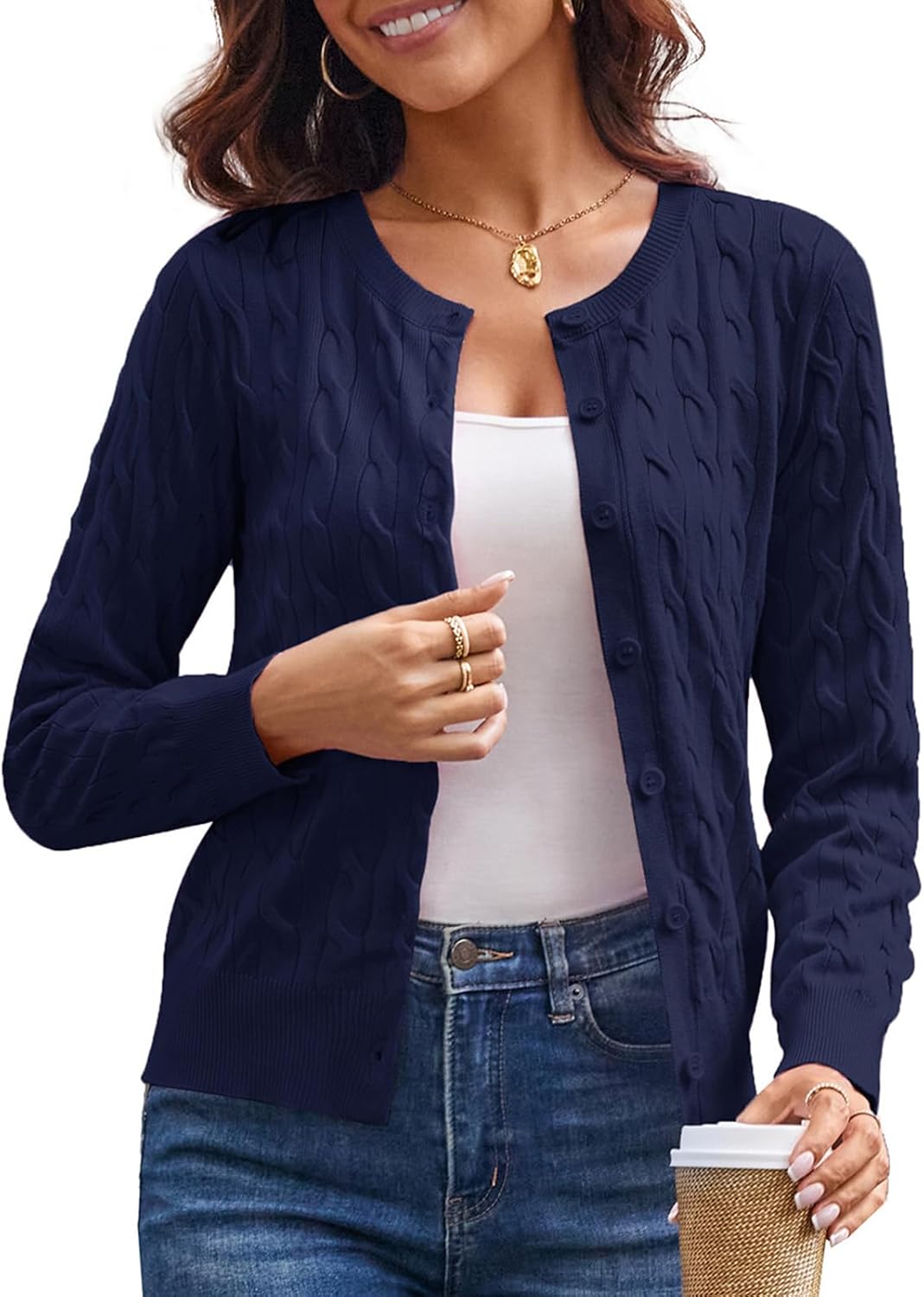 GRACE KARIN Women's Long Sleeve Button Up Cable Knit Cardigan Lightweight 2025 C...