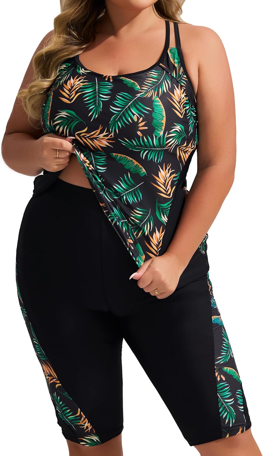 Hanna Nikole Women's Plus Size Tankini Swimsuits Two Piece Bathing Suits Rash Gu...