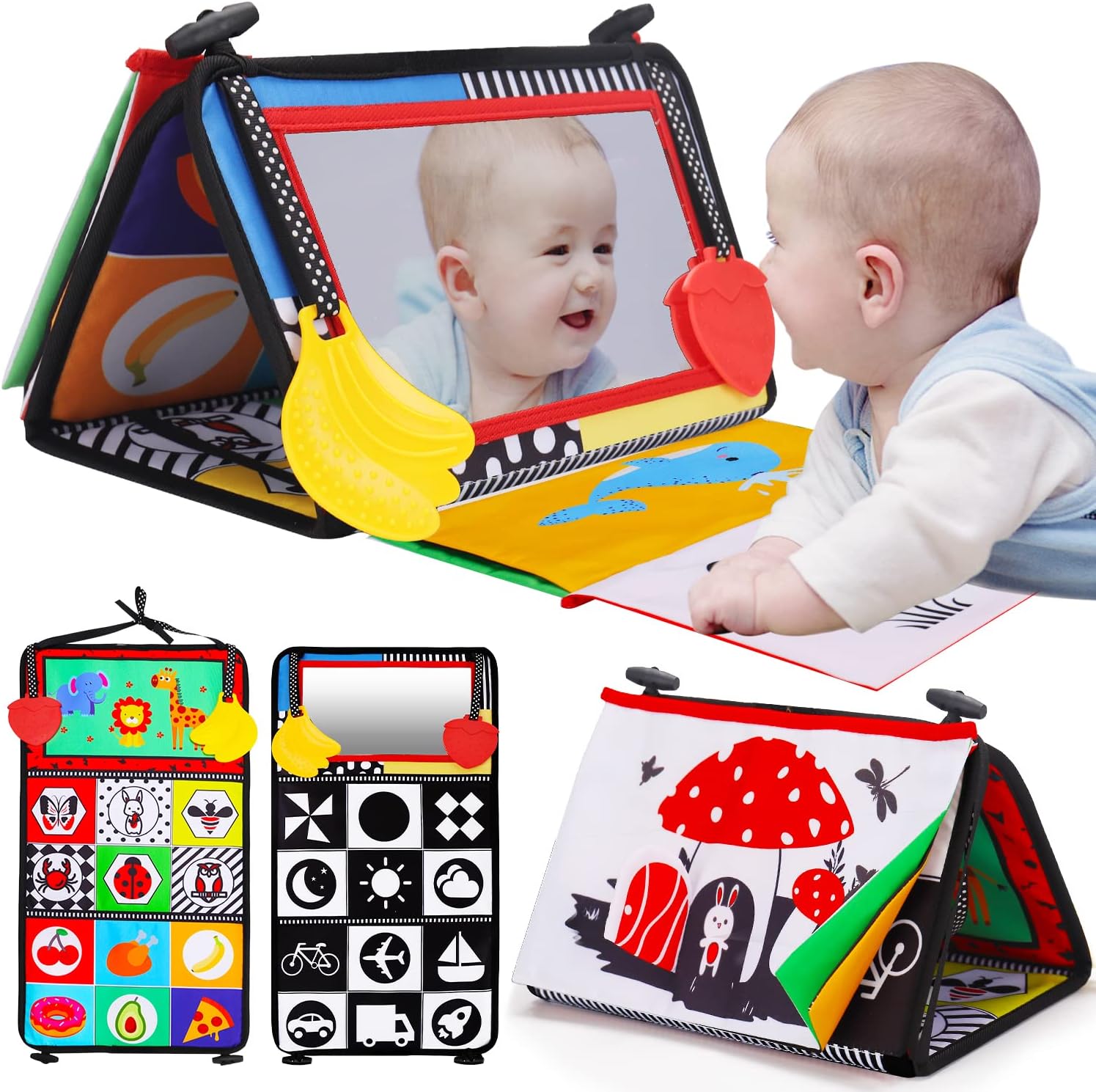Tummy Time Baby Mirror Infant Toys Newborn 0 3 Months Brain Development with Cri...