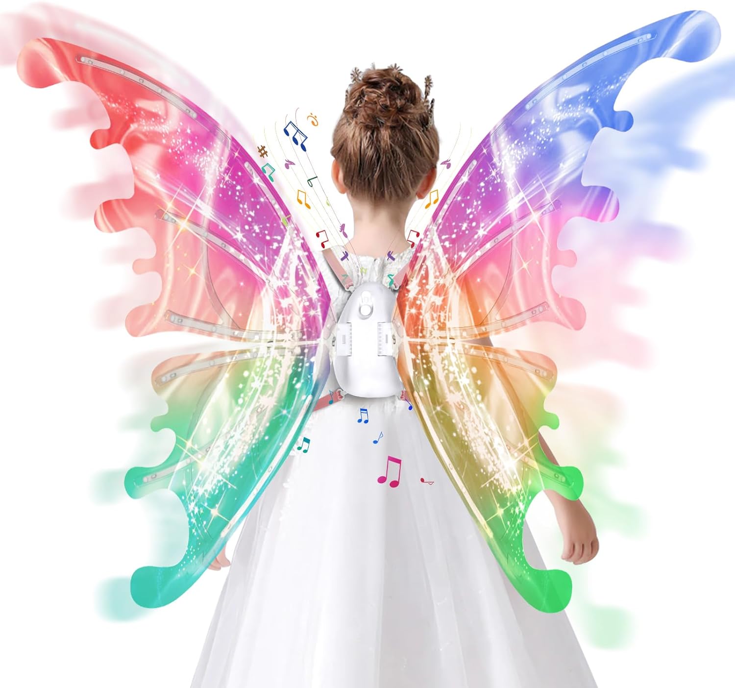 Electric Fairy Wings for Girls, Light Up Moving Butterfly Wings with LED Lights...