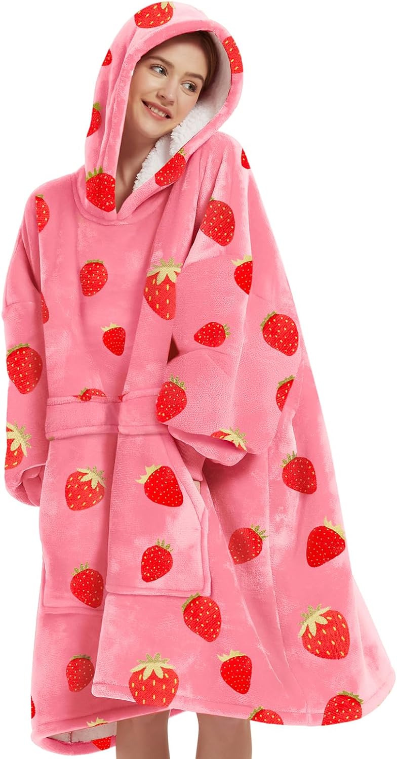 KFUBUO Wearable Blanket Hoodie for Adults Sherpa All Patterns Oversized Sweatshi...