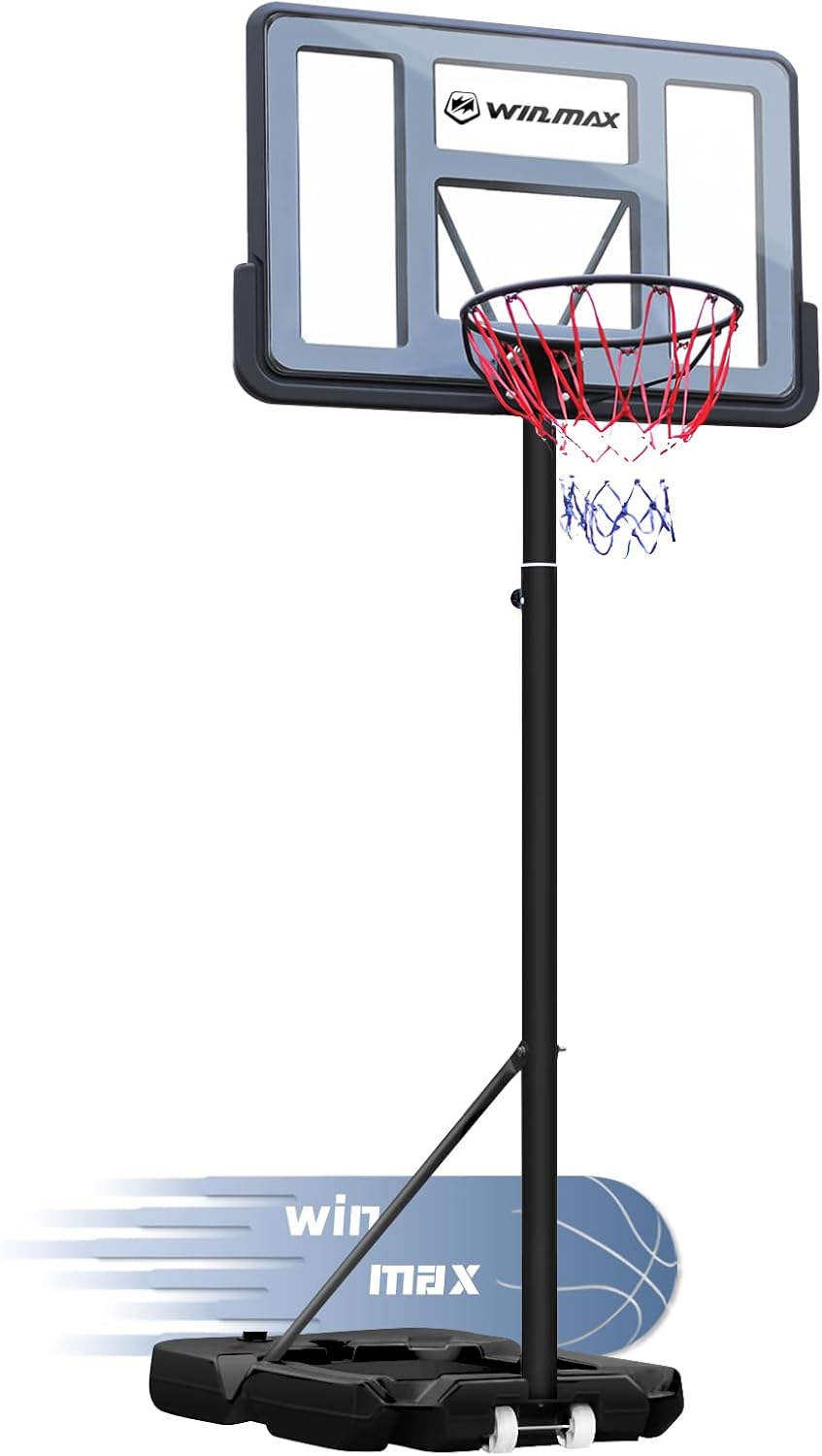 WIN.MAX Basketball Hoop Outdoor 3.8-10ft Adjustable Height, 44inch Backboard, Sw...