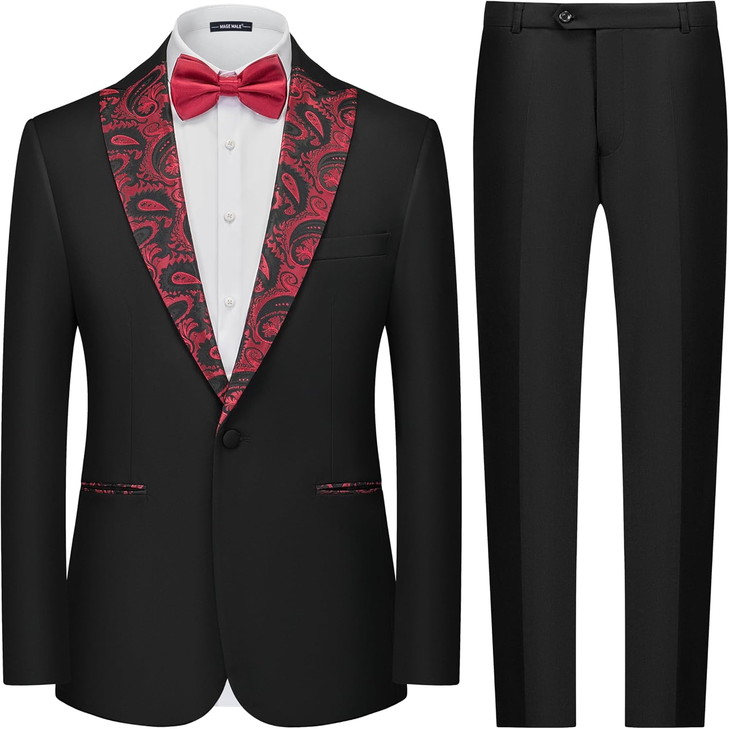MAGE MALE Mens 2 Piece Suit Paisley Floral One Button Slim Fit Tuxedo Wedding Pr...