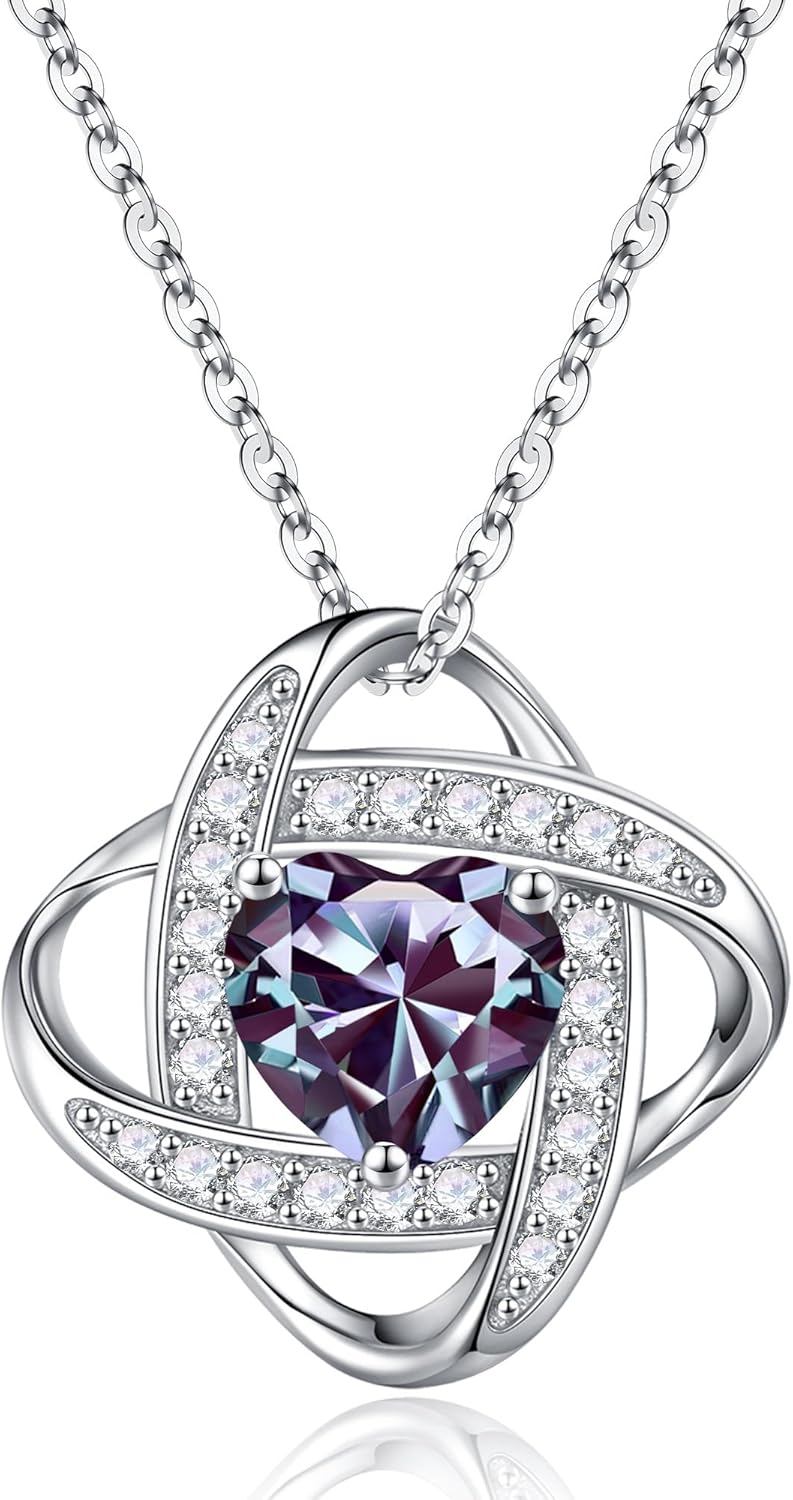 Iefil Valentines Day Gifts for Her - 925 Sterling Silver Love Knot Birthstone Ne...
