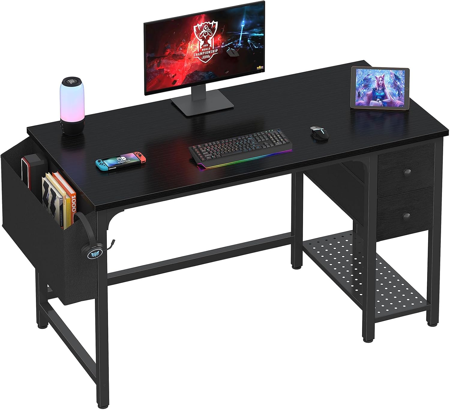 Lufeiya Gaming Desk with Fabric Drawers, 47 Inch Computer Desk for Home Office,...
