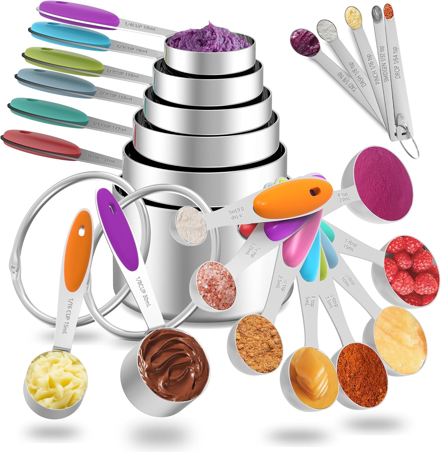 Measuring Cups and Spoons Set, 21 Pieces Stainless Steel Measuring Cups Measurin...