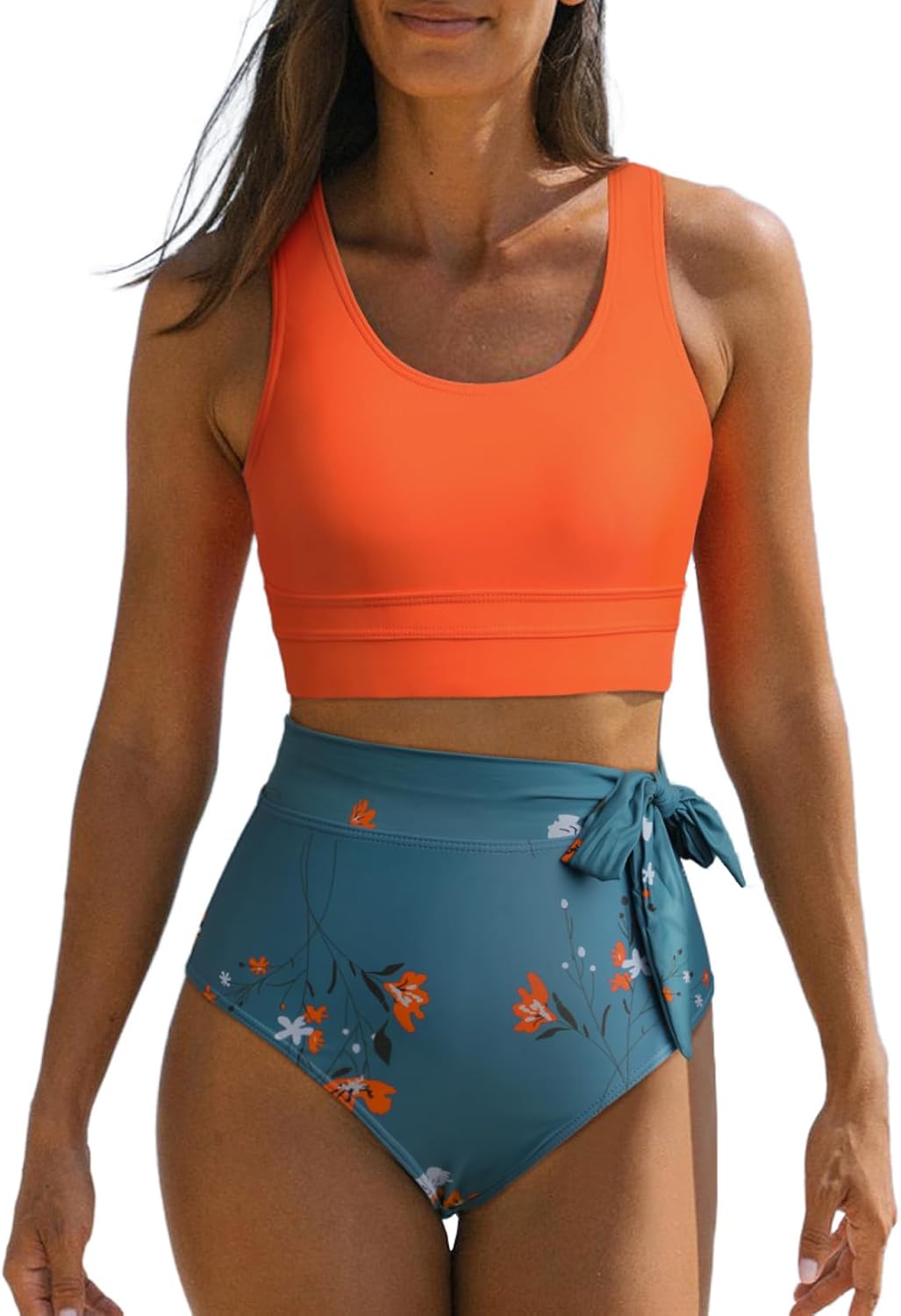 Dokotoo Womens 2 Piece Swimsuit Scoop Neck Sleeveless 2025 Tummy Control Tie Kno...