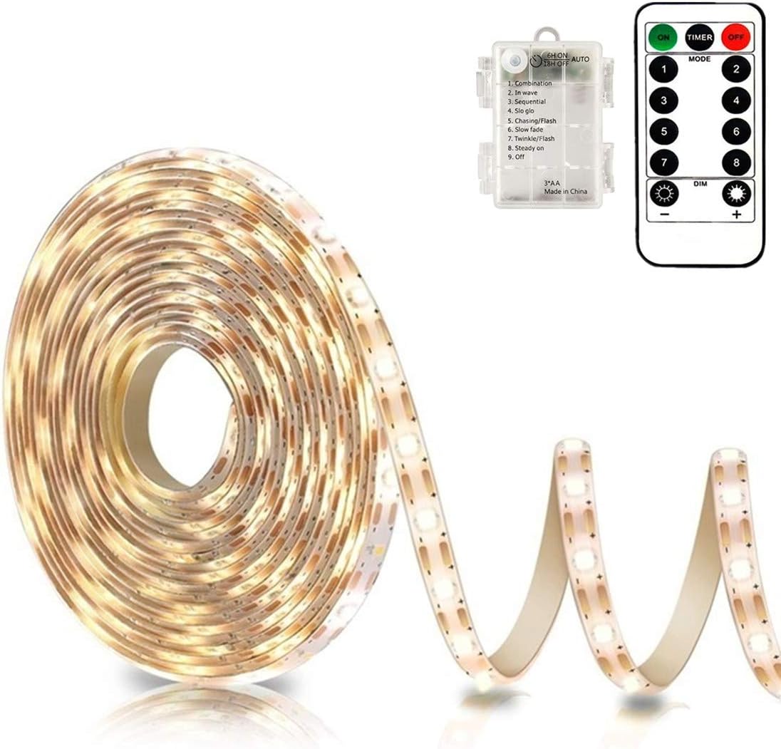 echosari Battery Powered Led Strip Lights with Remote Warm White, 8 Modes, Dimma...