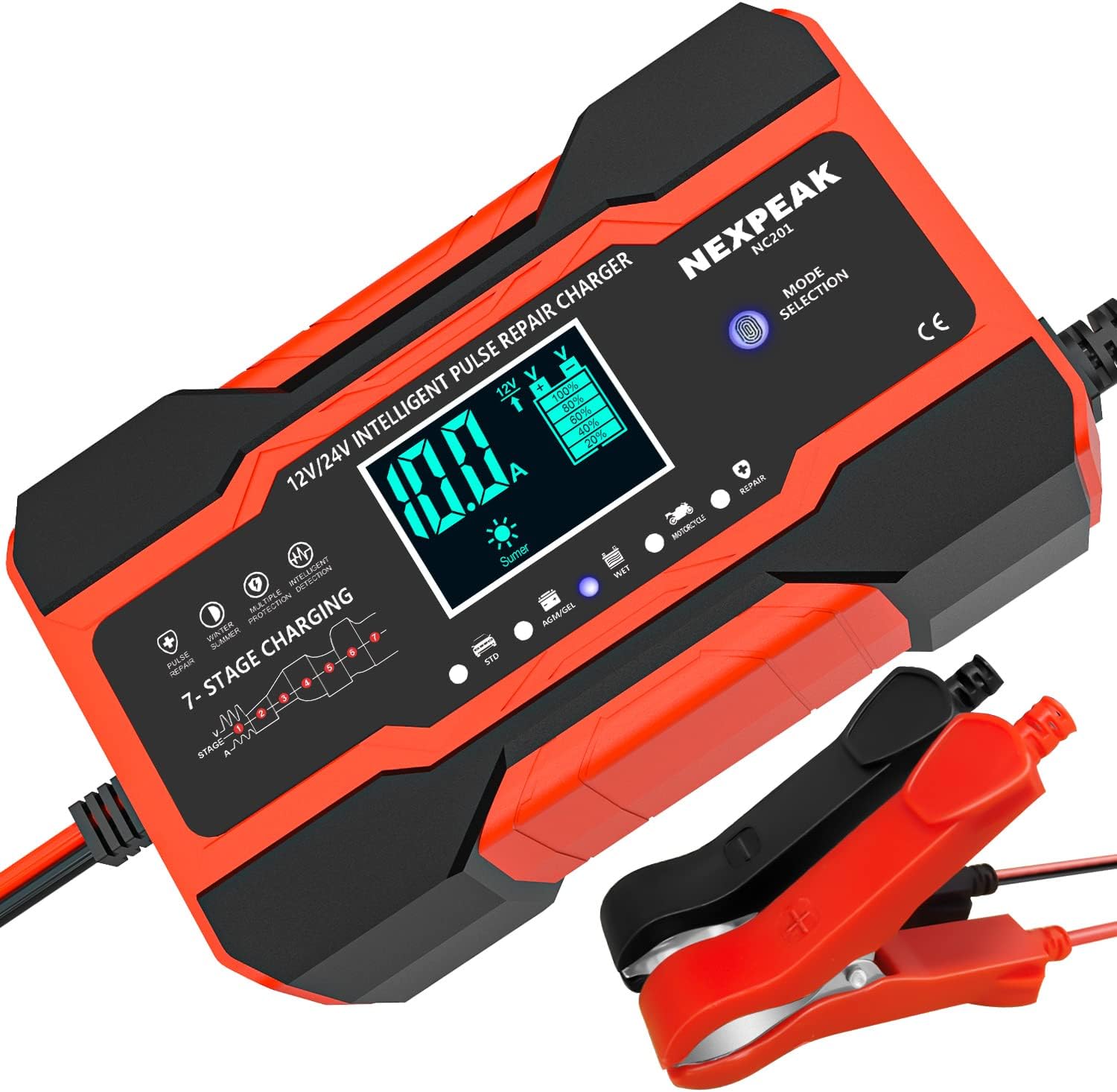 NEXPEAK NC201 10-Amp Battery Charger, Smart Trickle Charger 12V 24V Car Battery...