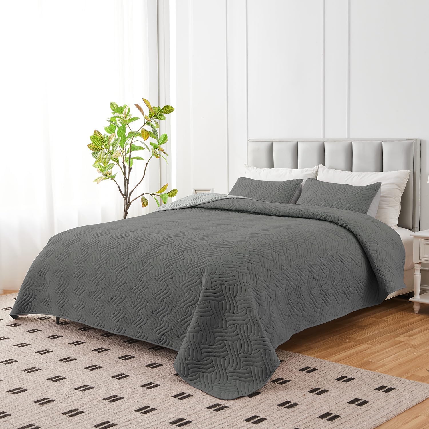 U-NICE HOME 3-Piece Quilt Set King Size for All Season with Pillow Shams, Revers...