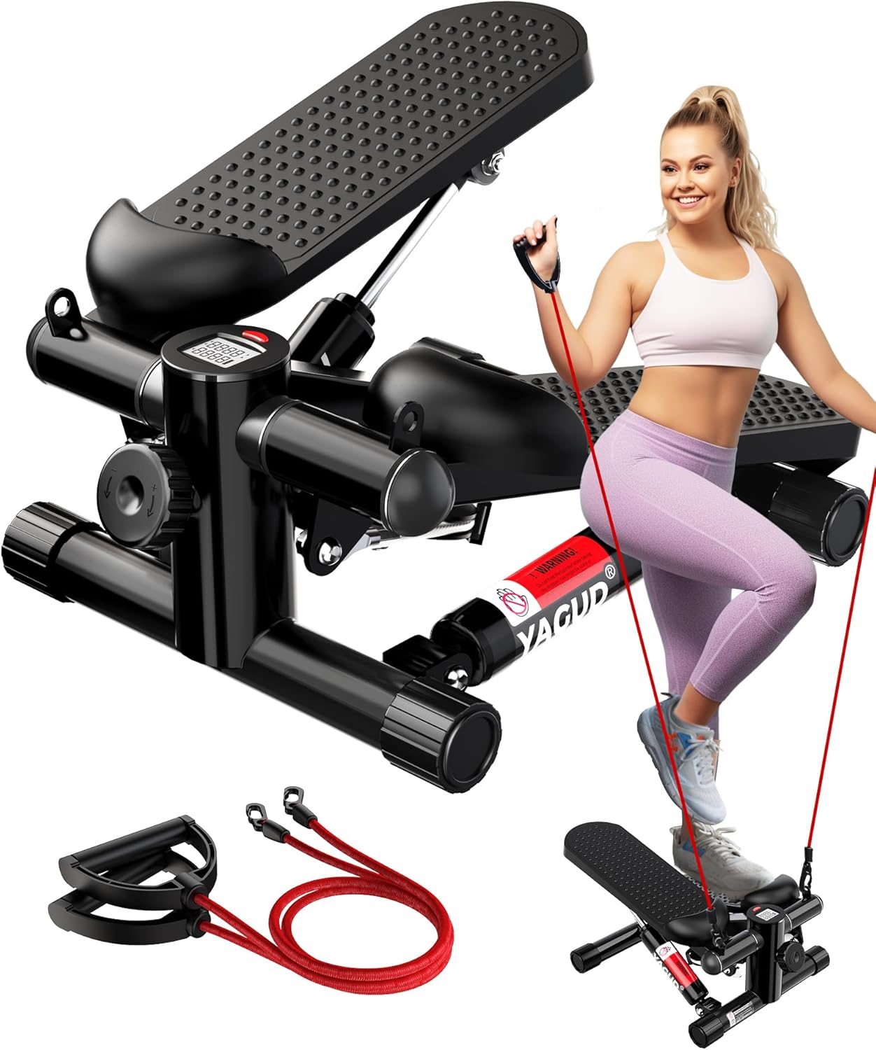 Steppers for Exercise at Home, Mini Stair Stepper with Resistance Bands, Portabl...