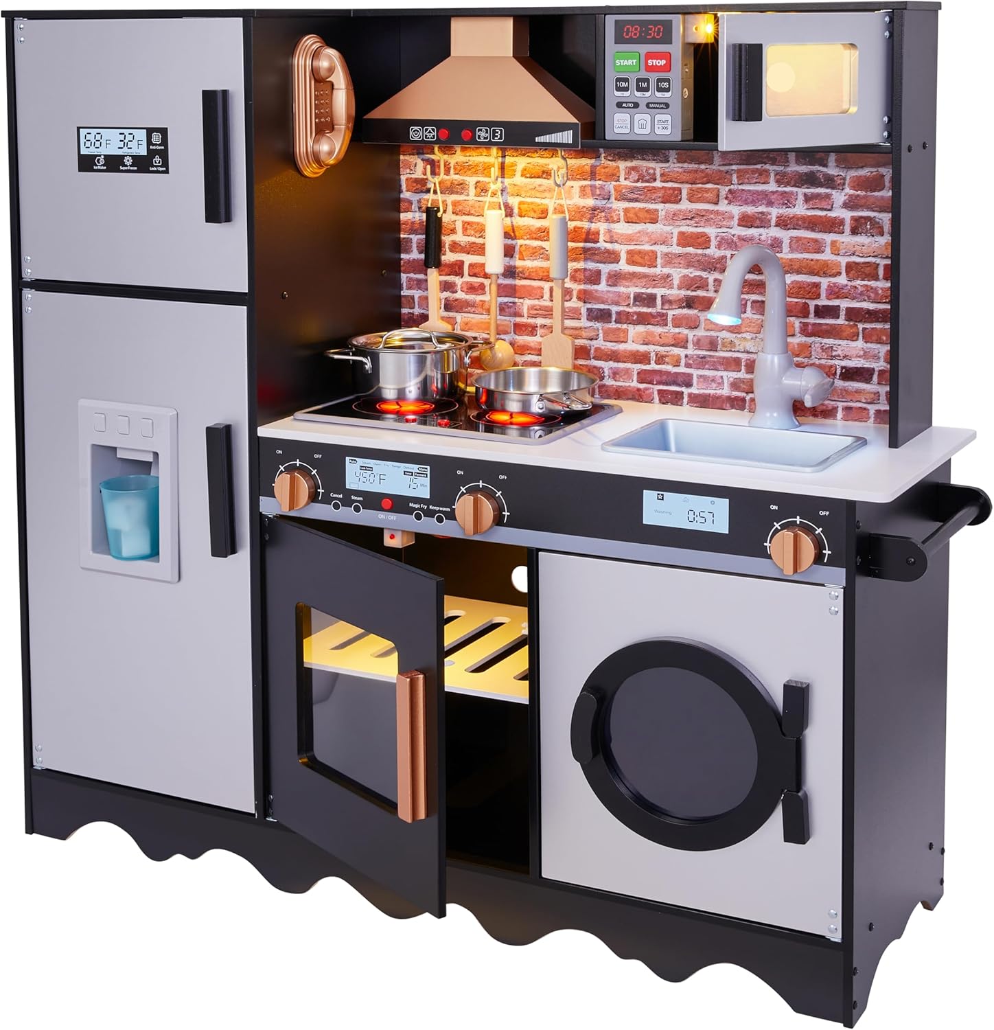 Lil' Jumbl Jumbl Kids Kitchen Set, Pretend Wooden Play Kitchen, Battery Operated...