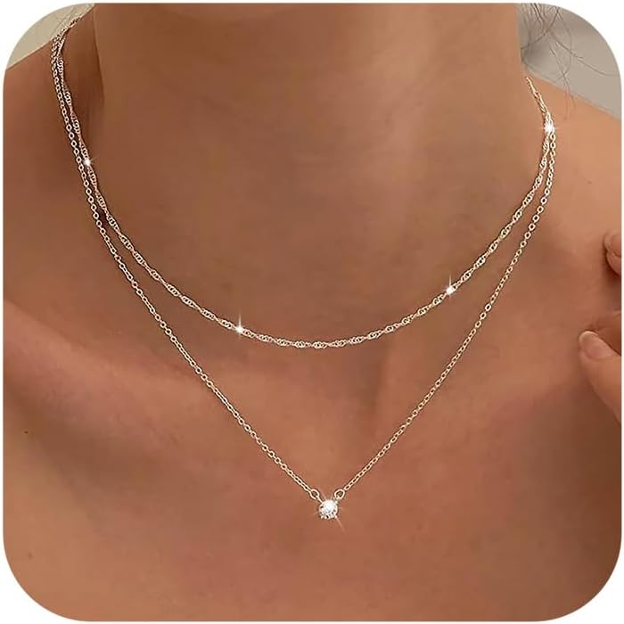 Tewiky Diamond Necklaces for Women, Dainty S925 Sterling Silver/ 14K Gold Choker...