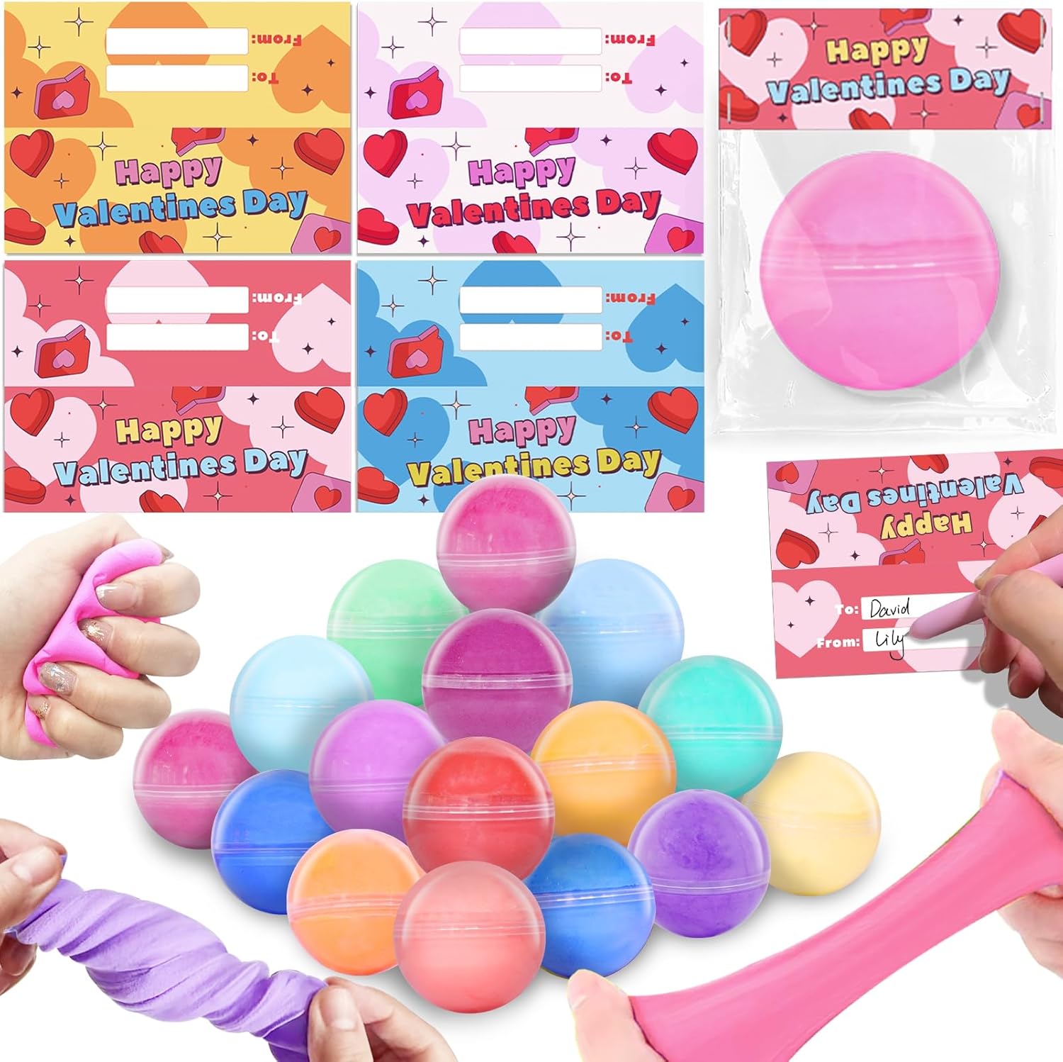 28 Pack Valentines Day Butter Slime Kit with Valentines Cards Valentines Day Gif...