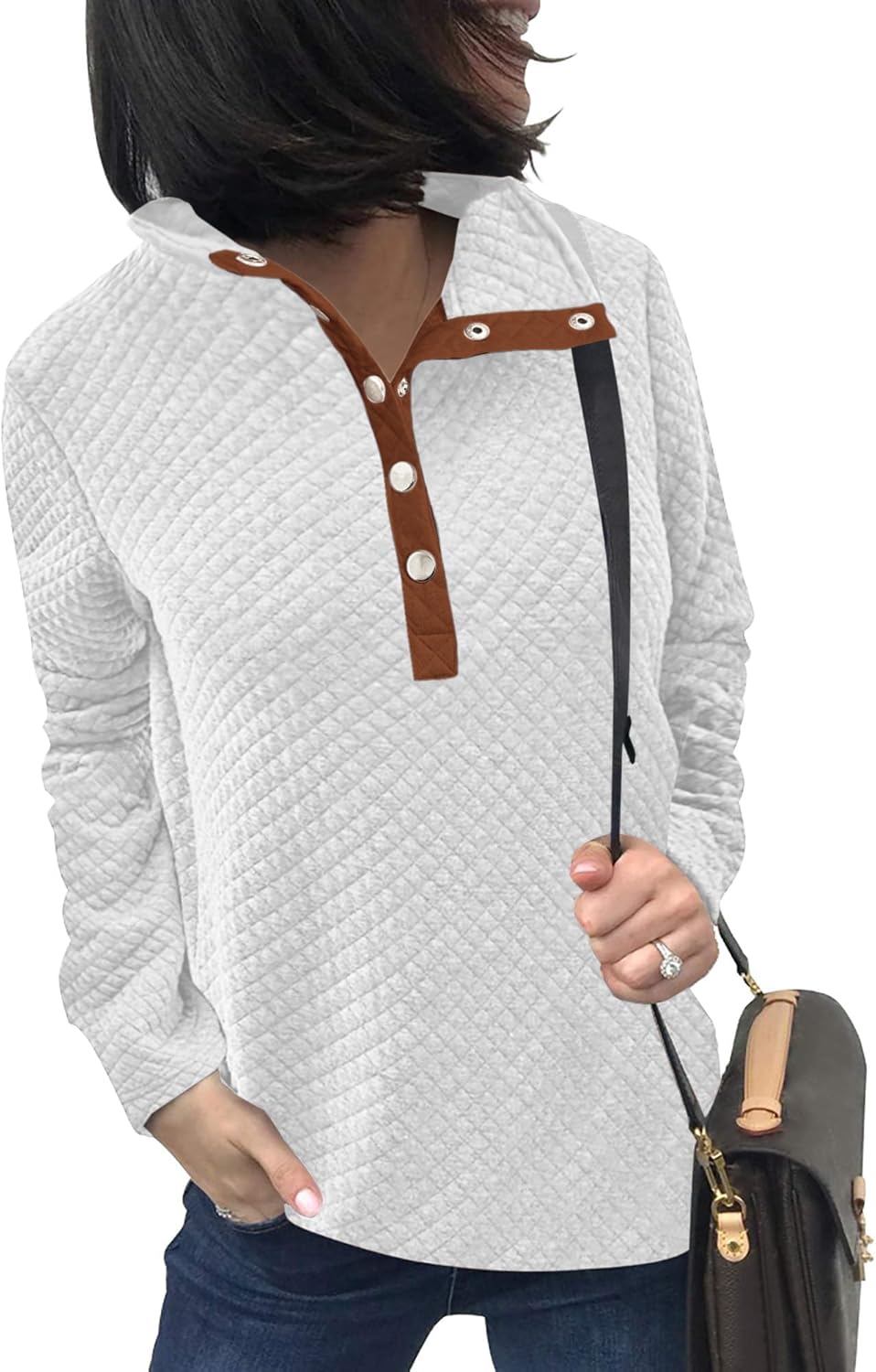 BTFBM Women Fashion Quilted Pattern Lightweight Zipper Long Sleeve Plain Casual...
