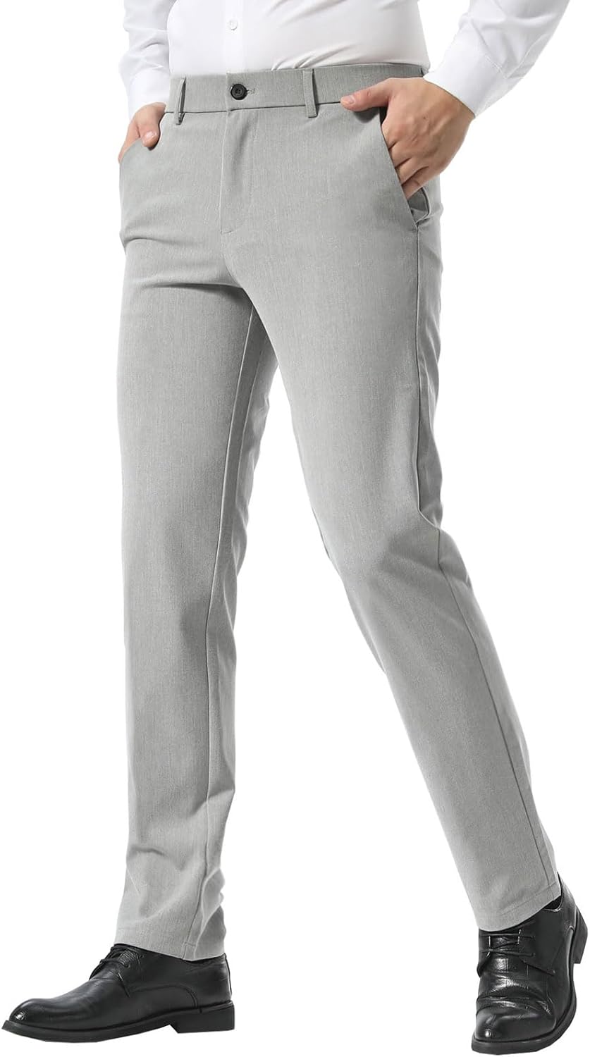 Plaid&Plain Men’s Slim Fit Dress Pants Stretch Dress Pants Light Heather Grey 34...