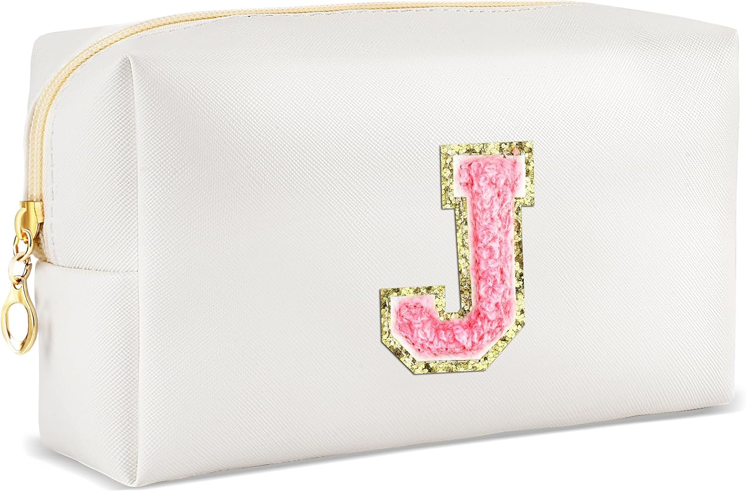 Initial Makeup Bag Personalized Preppy Travel Small Cosmetic Bag Cute PU White C...