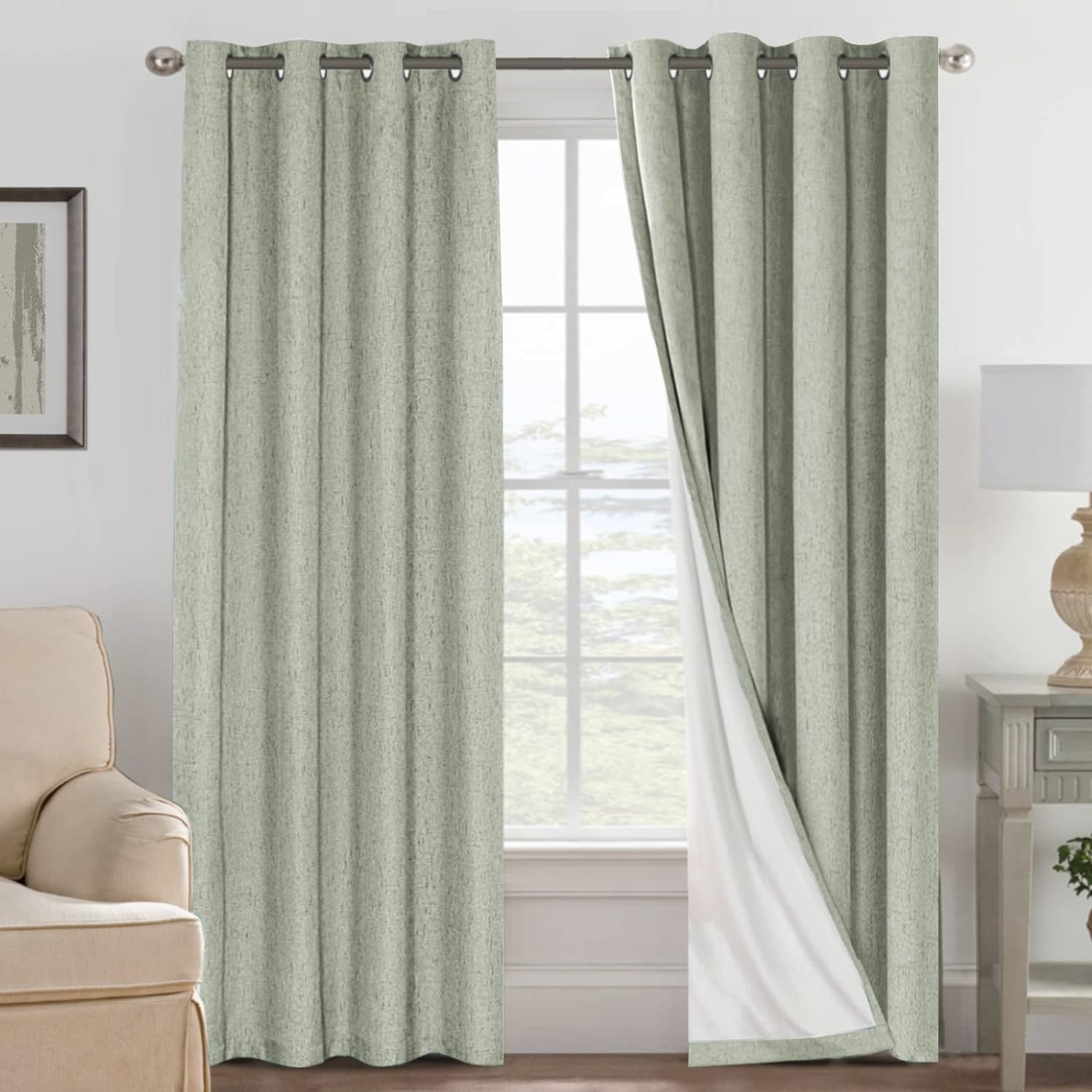 H.VERSAILTEX Linen Blackout Curtains 96 Inches Long 100% Absolutely Blackout The...
