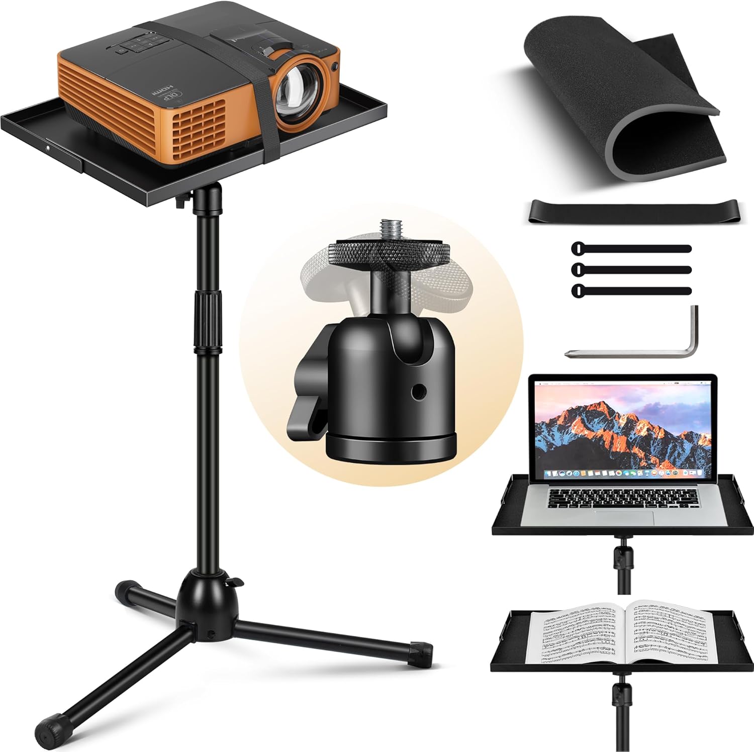 CAHAYA Projector Stand Tripod Adjustable: 18.9 to 41In Height Foldable Heavy Dut...