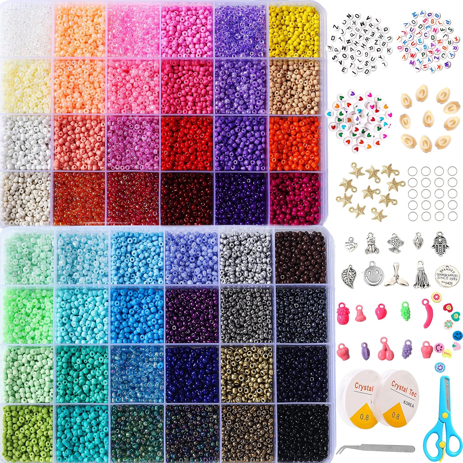 YITOHOP 8800+pcs 4mm 12/0 48 Colors Glass Seed Beads, Charms Bracelet Jewelry Ma...