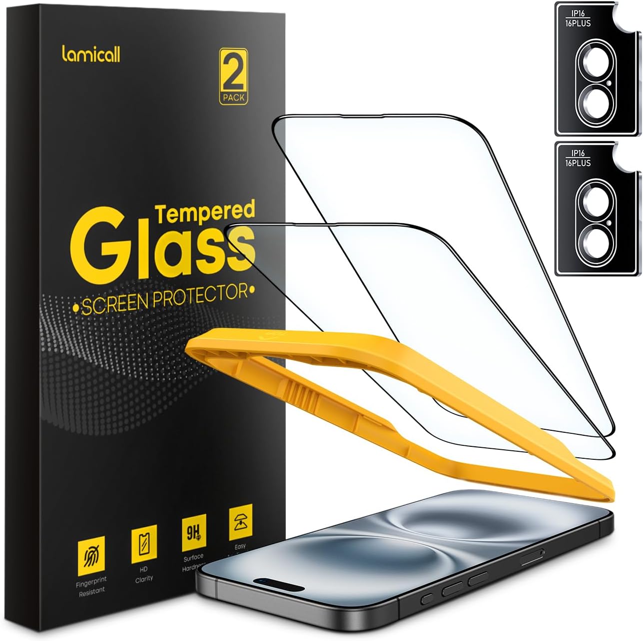 Lamicall 2+2 for iPhone 16 Screen Protector (6.1") with Camera Lens Protector, [...