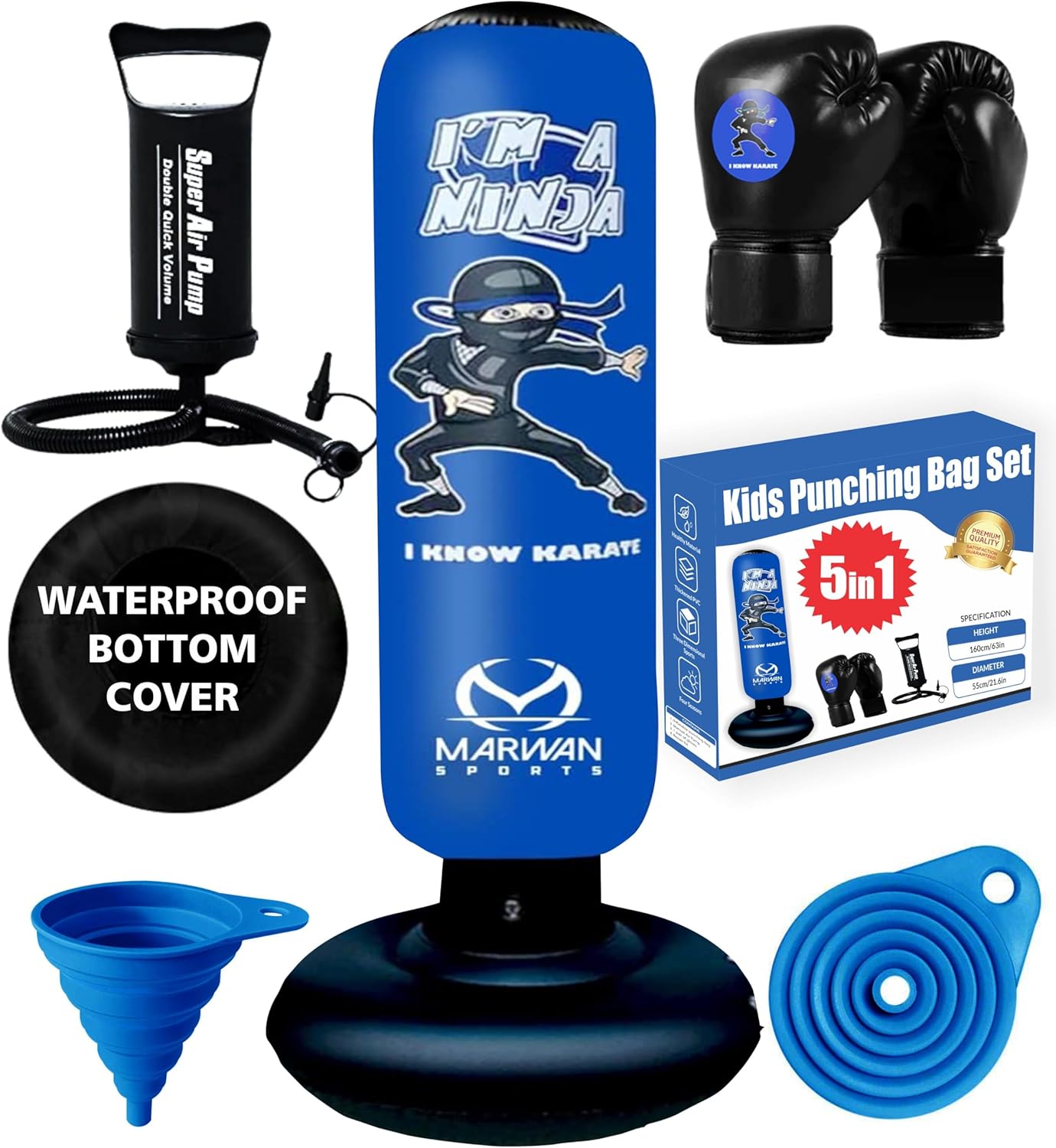 5-in-1 Kids Punching Bag Set – Inflatable Boxing Bag Toy with Instant Bounce Bac...