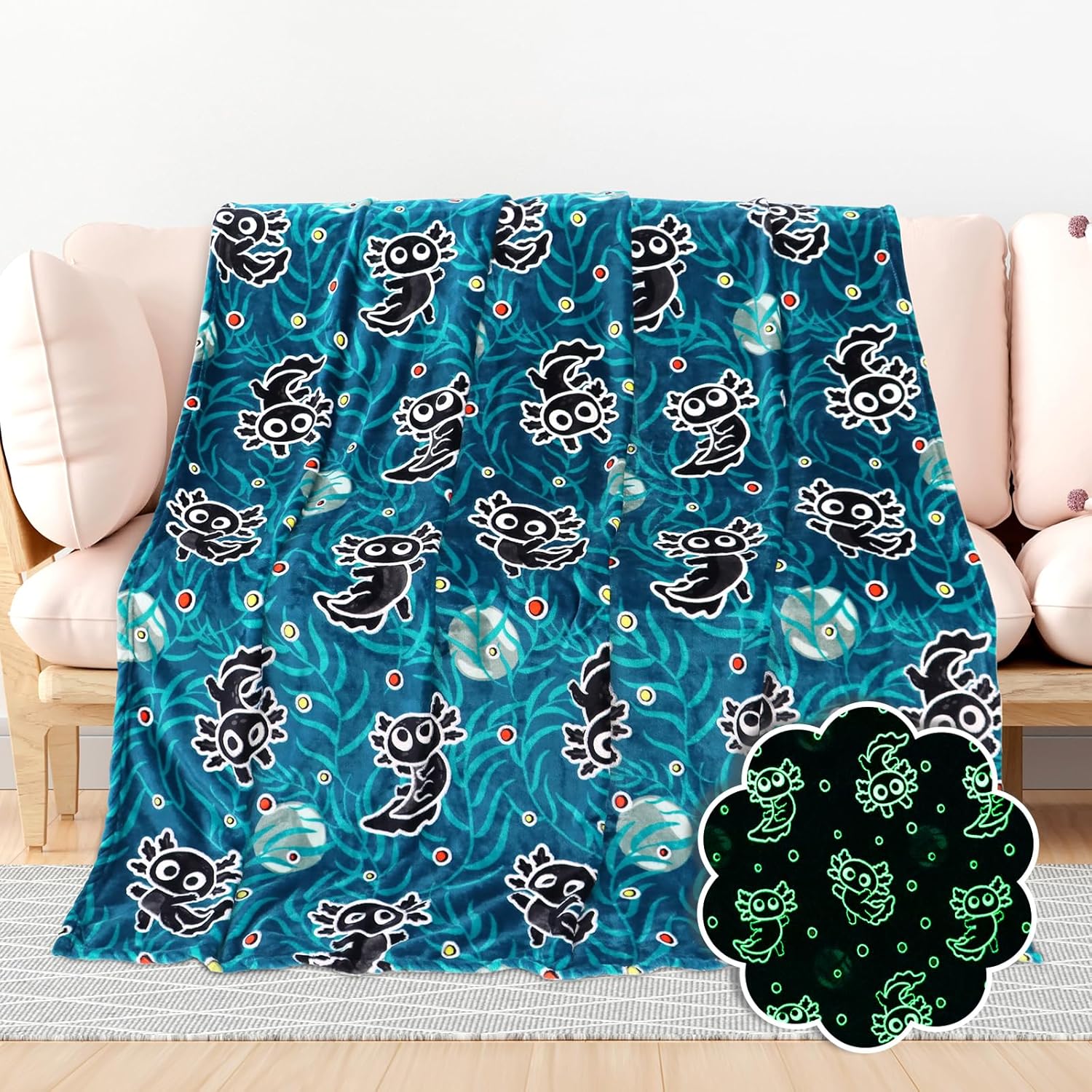 BORORO Black Axolotl Gifts Glow in The Dark Blanket Cute Axolotl Blanket for Boy...