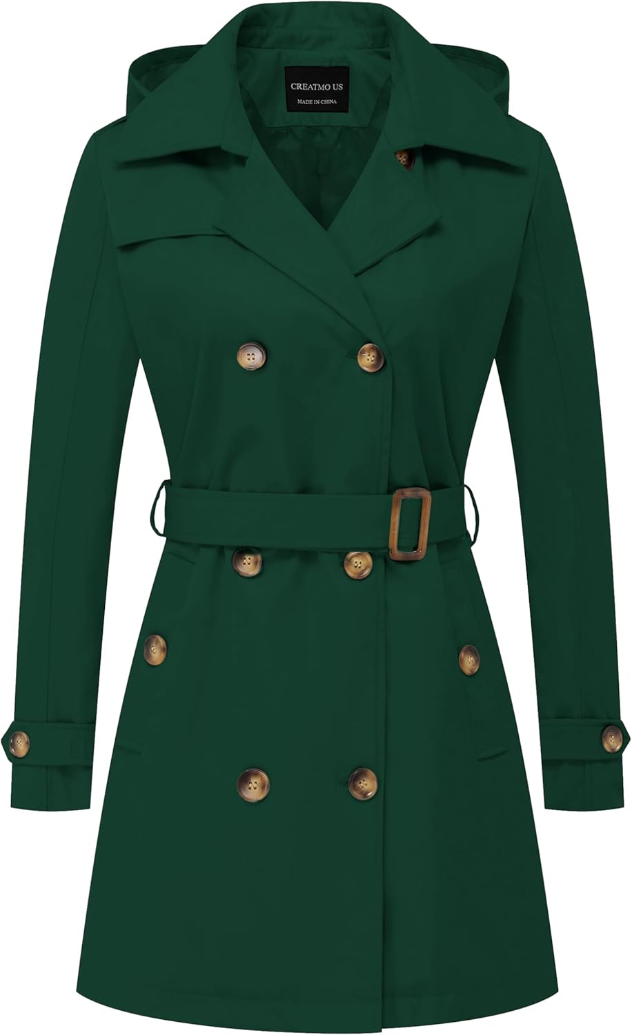 CREATMO US Women's Trench Coat Double-Breasted Classic Lapel Overcoat Belted Sli...