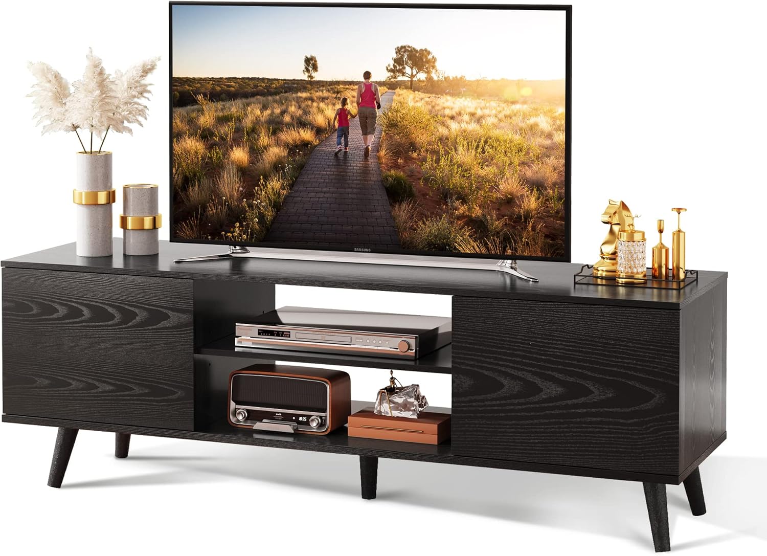 WLIVE TV Stand for 55 60 inch TV, Entertainment Center with Storage Cabinets, Ru...