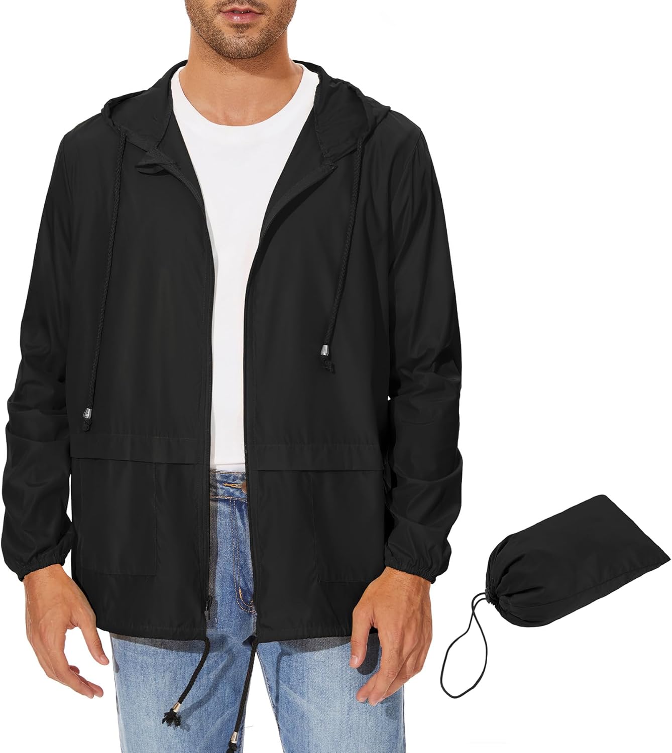 Zando Packable Mens Rain Jacket Lightweight Raincoat Waterproof with Hood Outdoo...