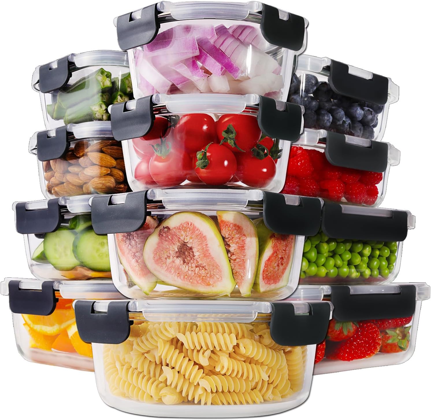 HOMBERKING 24pc Glass Food Storage Containers with Lids, Glass Meal Prep Contain...
