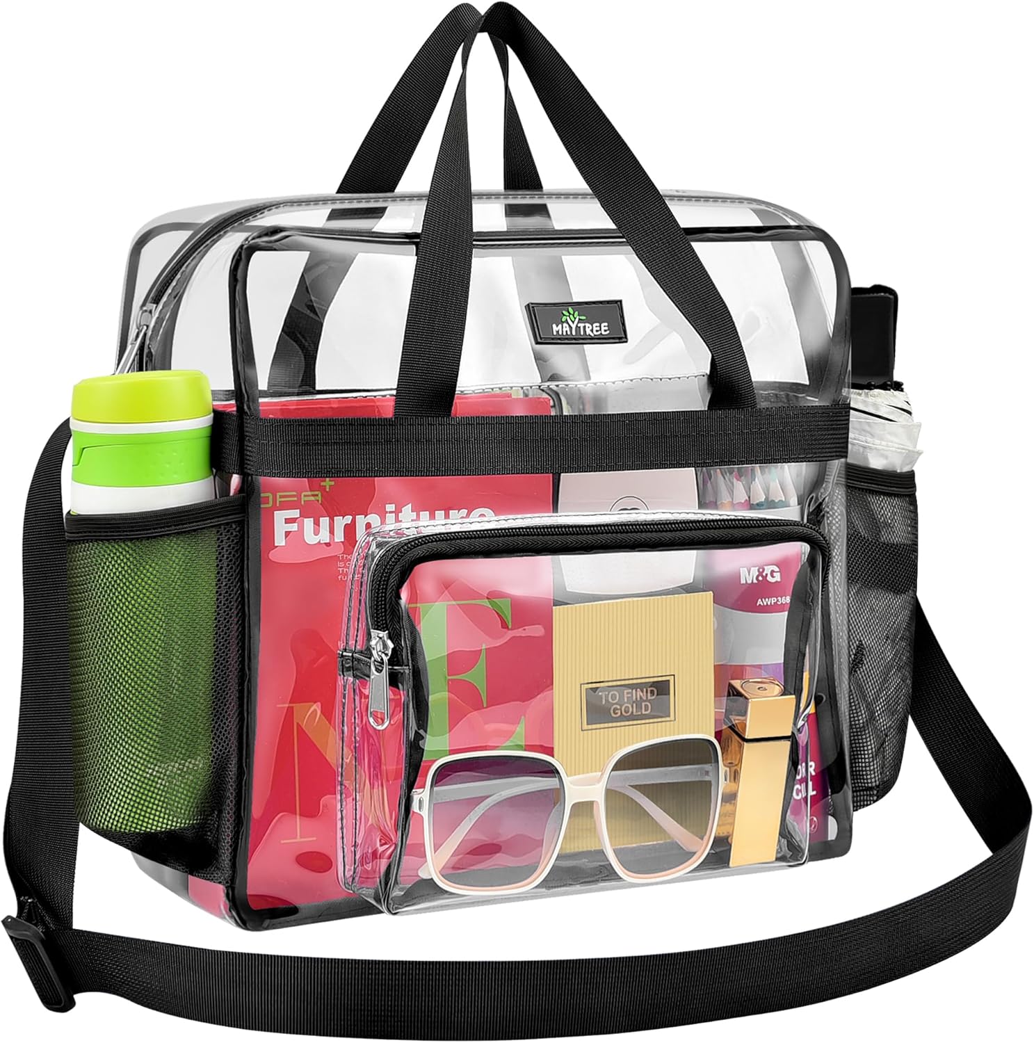 MAY TREE Clear Bag for Stadium Events 12×6×12 Clear Tote Lunch Bag with Reinforc...