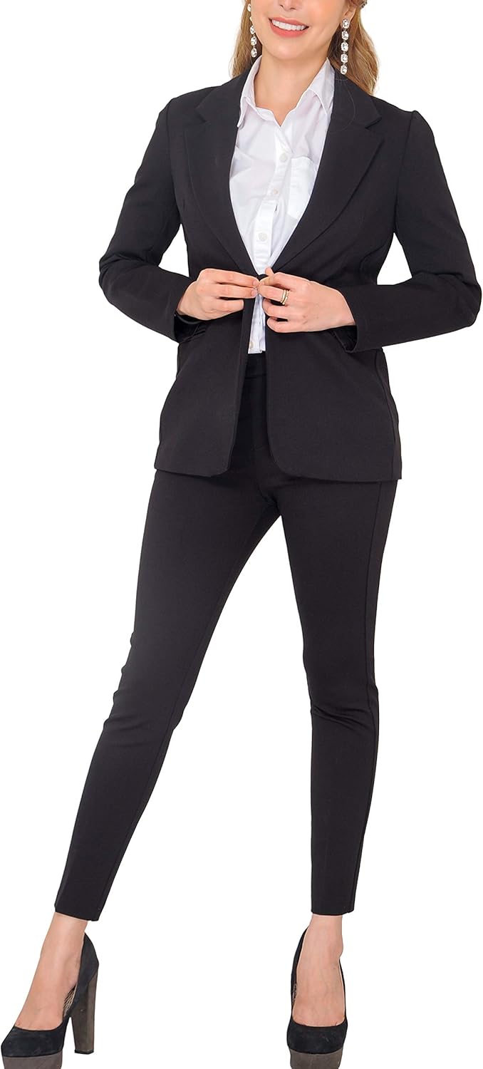 Marycrafts Women's Business Blazer Pant Suit Set for Work 16 Black