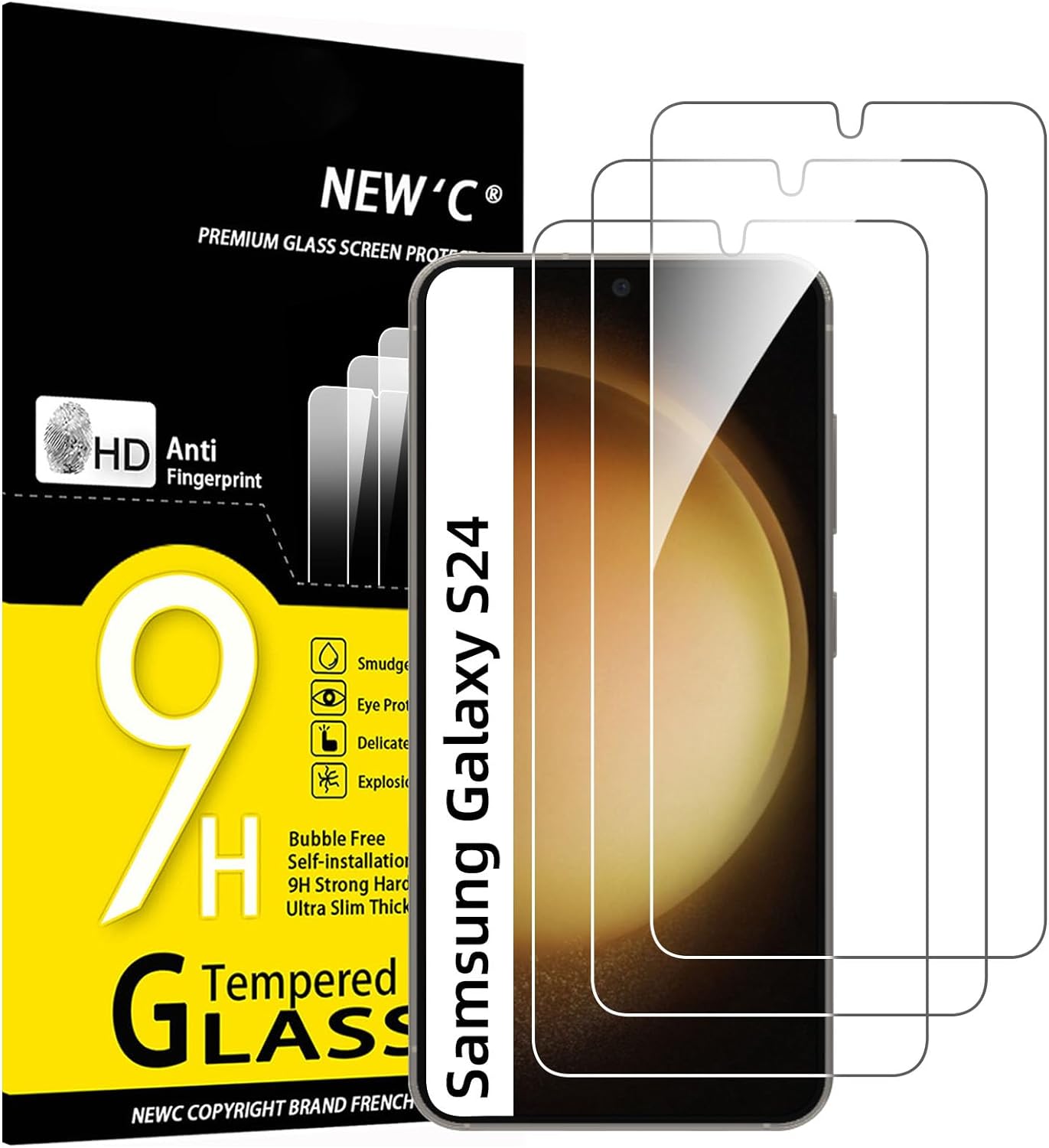 NEW'C 3 Pack Designed for Samsung Galaxy S24 (NON Compatible with S24 Plus, S24...