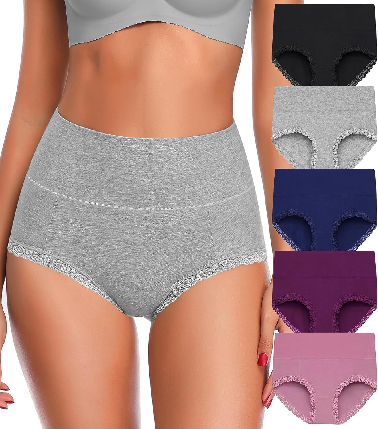 OLIKEME High Waisted Underwear for Women Tummy Control Full Coverage Cotton Ladi...