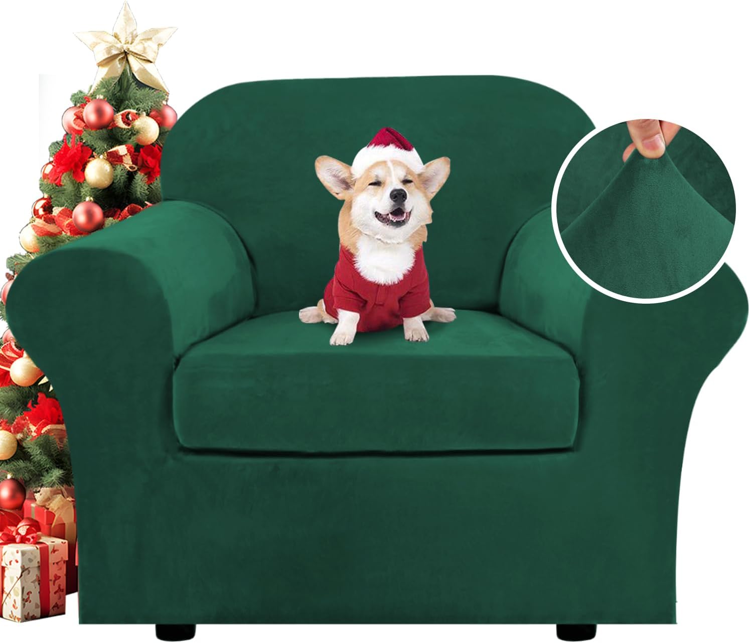 H.VERSAILTEX Rich Velvet Stretch 2 Piece Chair Cover Sofa Slipcover for Christma...