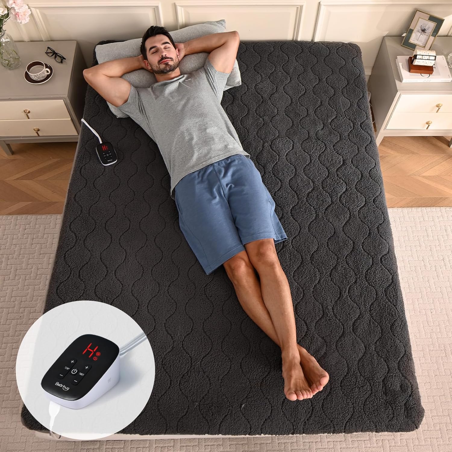 Bearhug Electric Heated Mattress Pads Full Size 54”×75” Sherpa Bed Warmer with 2...