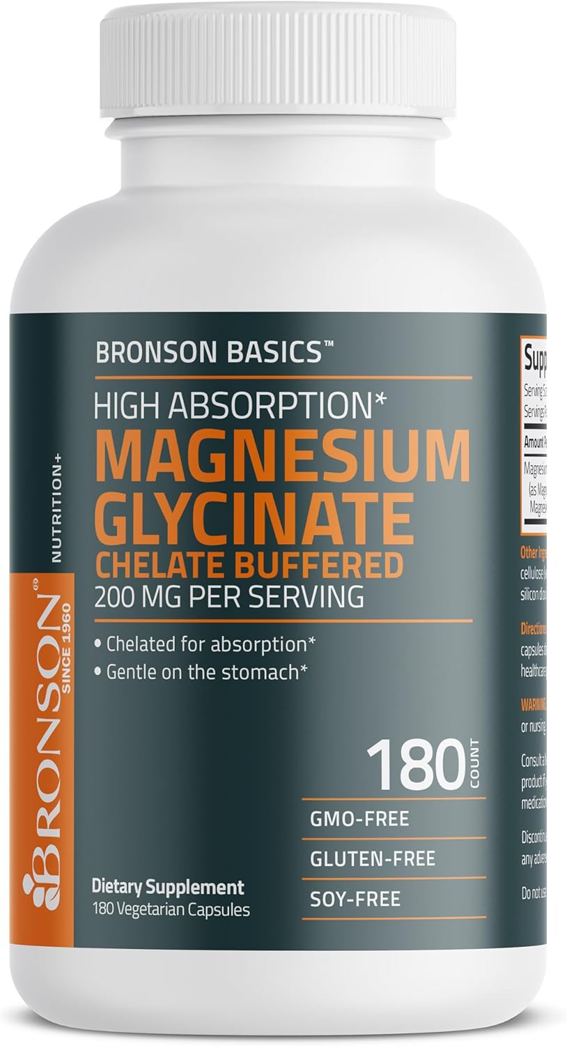 Bronson Magnesium Glycinate 200mg High Absorption Chelated Buffered Gentle On Th...