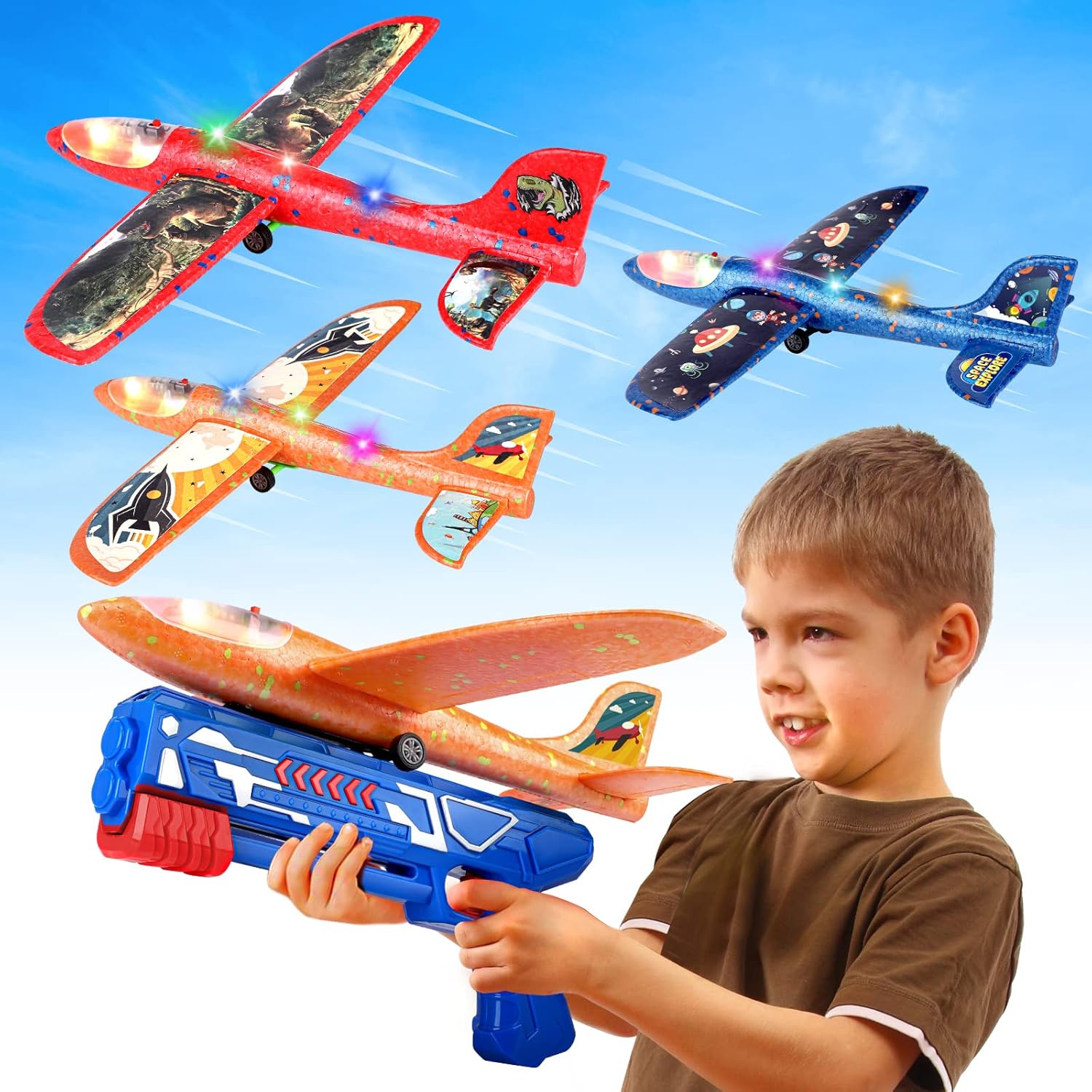 3 Pack Foam Airplane Launcher Toy with 3 DIY Stick...